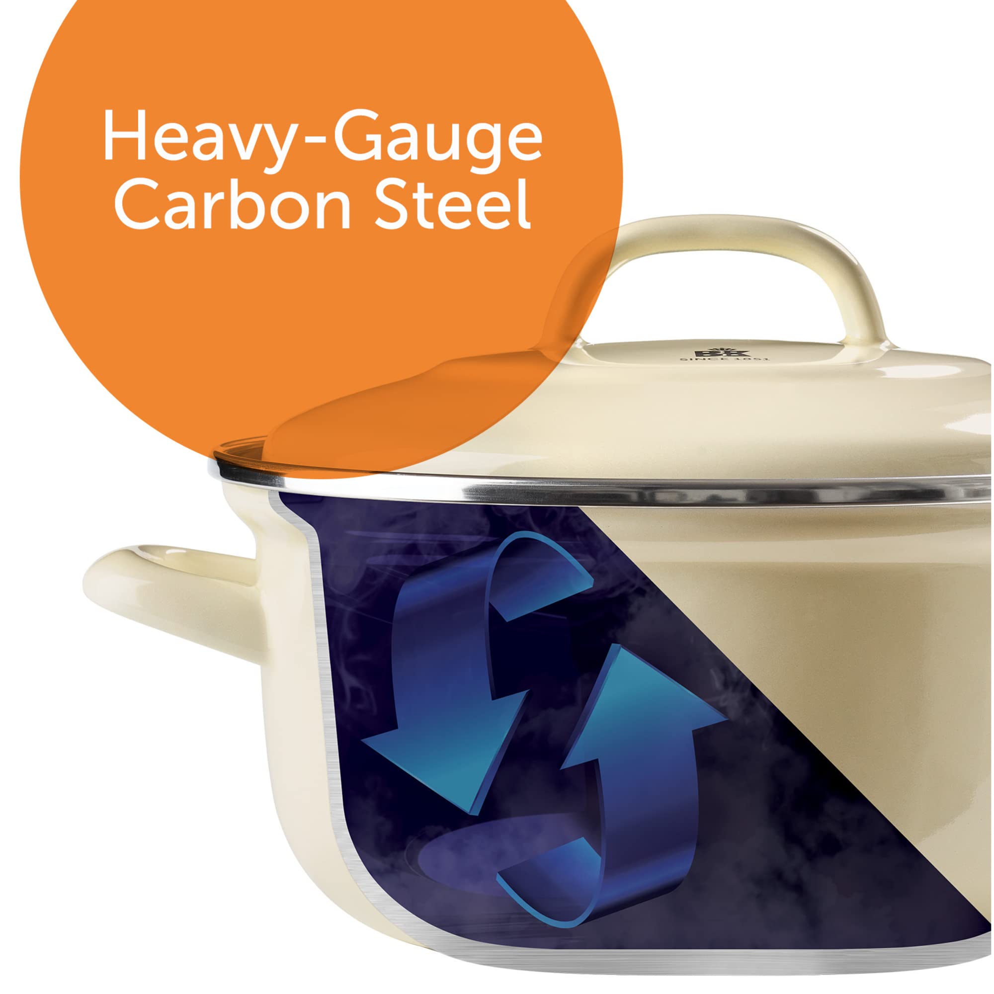 Bk Indigo Dutch Heritage Round German Enamelled Casserole With Lid With Pfas-Free Ceramic Non-Stick Coating, 26 Cm/5.2 Litre, In