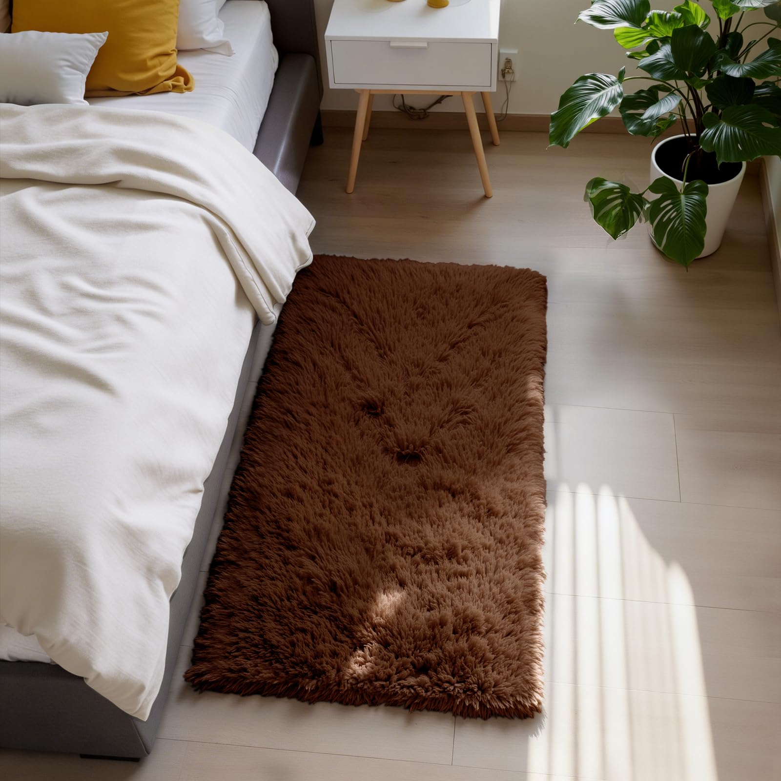 Fluffy Rug Shag Area Rug, Brown 2x4 Area Rugs for Bedroom, Small Bedside Rug, Soft Fluffy Shag Entryway Throw Rugs for Living Ro
