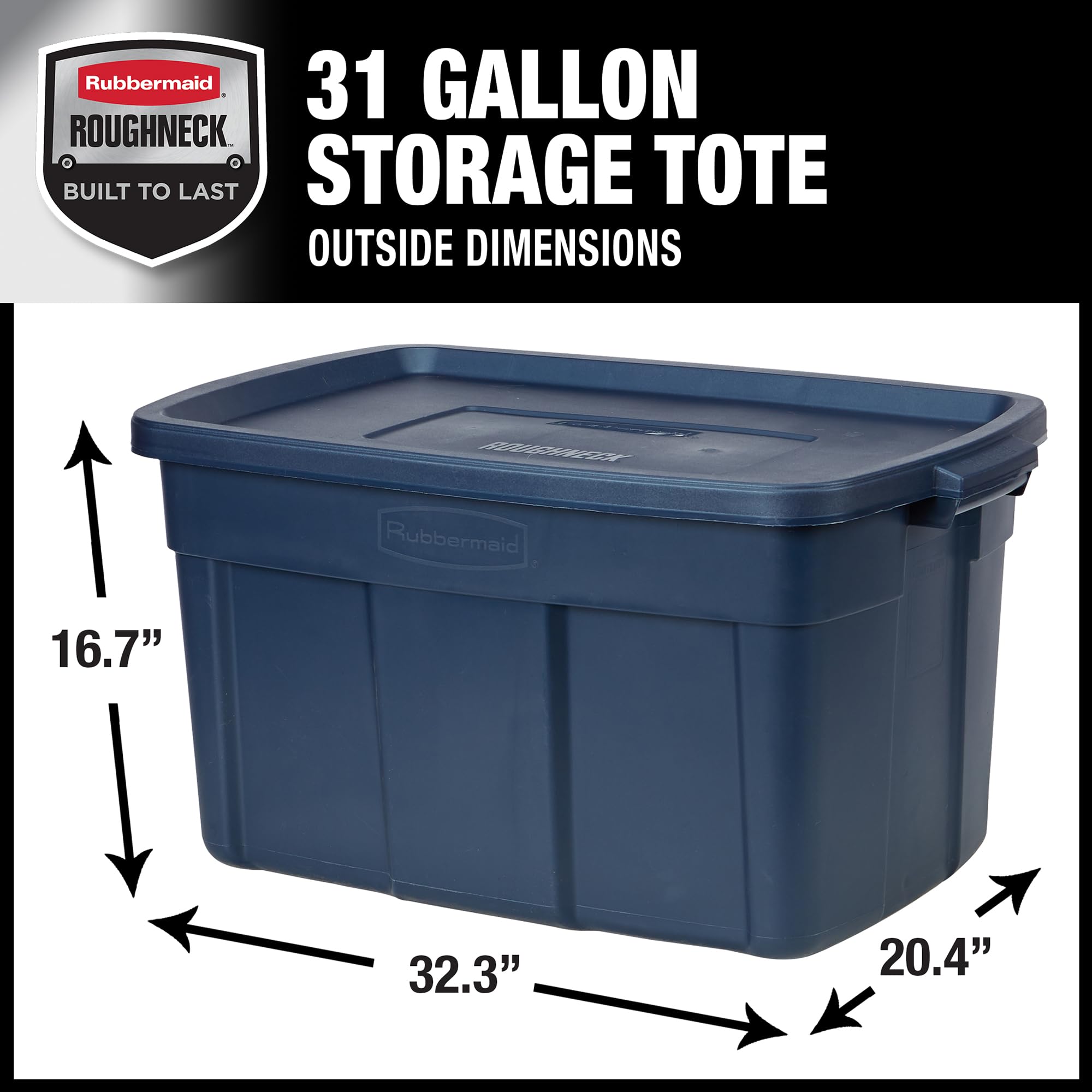 Rubbermaid Roughneck Storage Totes 31 Gal, Large Durable Stackable Containers, Great For Clothing, Seasonal D  Cor, Sports Equip