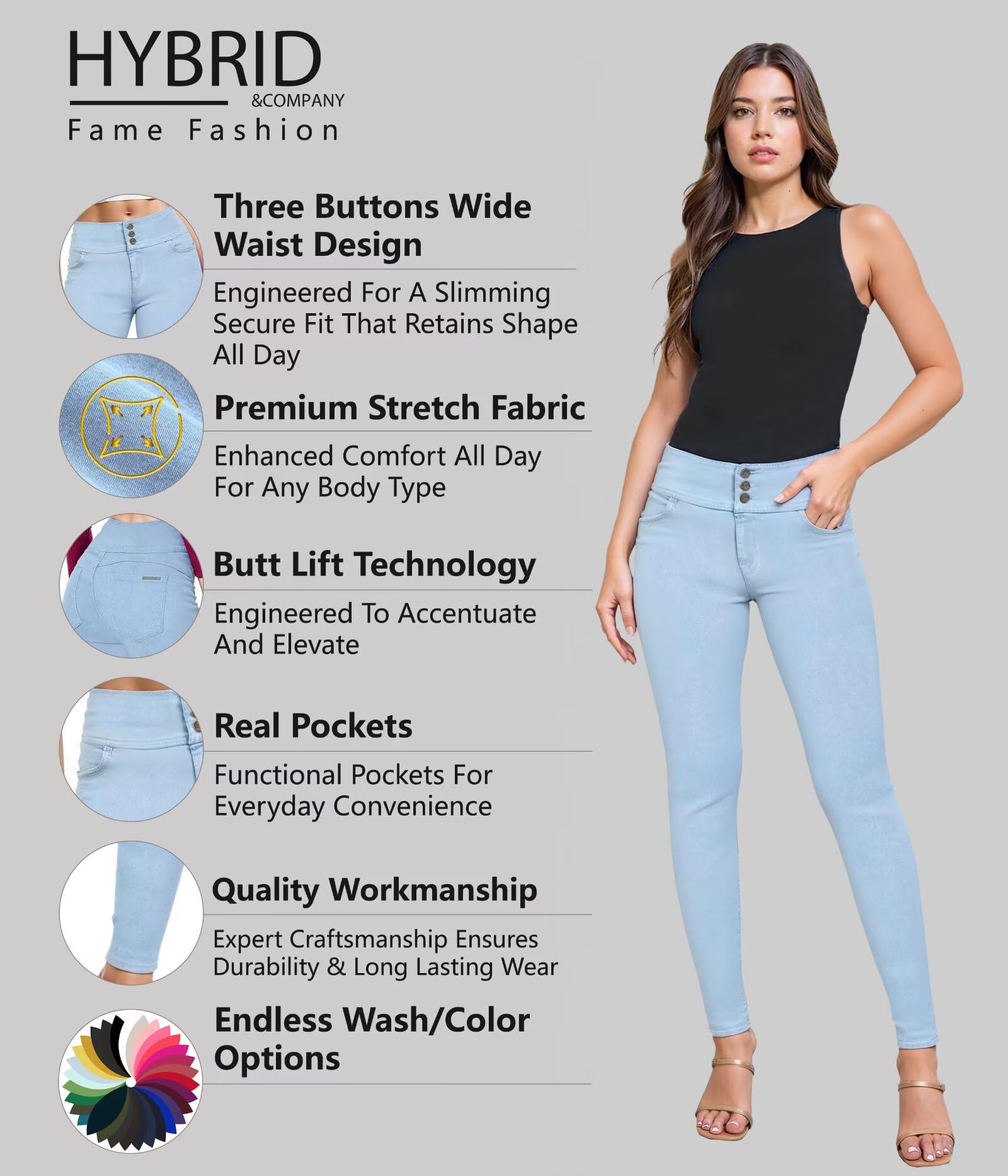 Womens Butt Lift V3 Super Comfy Stretch Denim Jeans P45071Sk Light Wash 7
