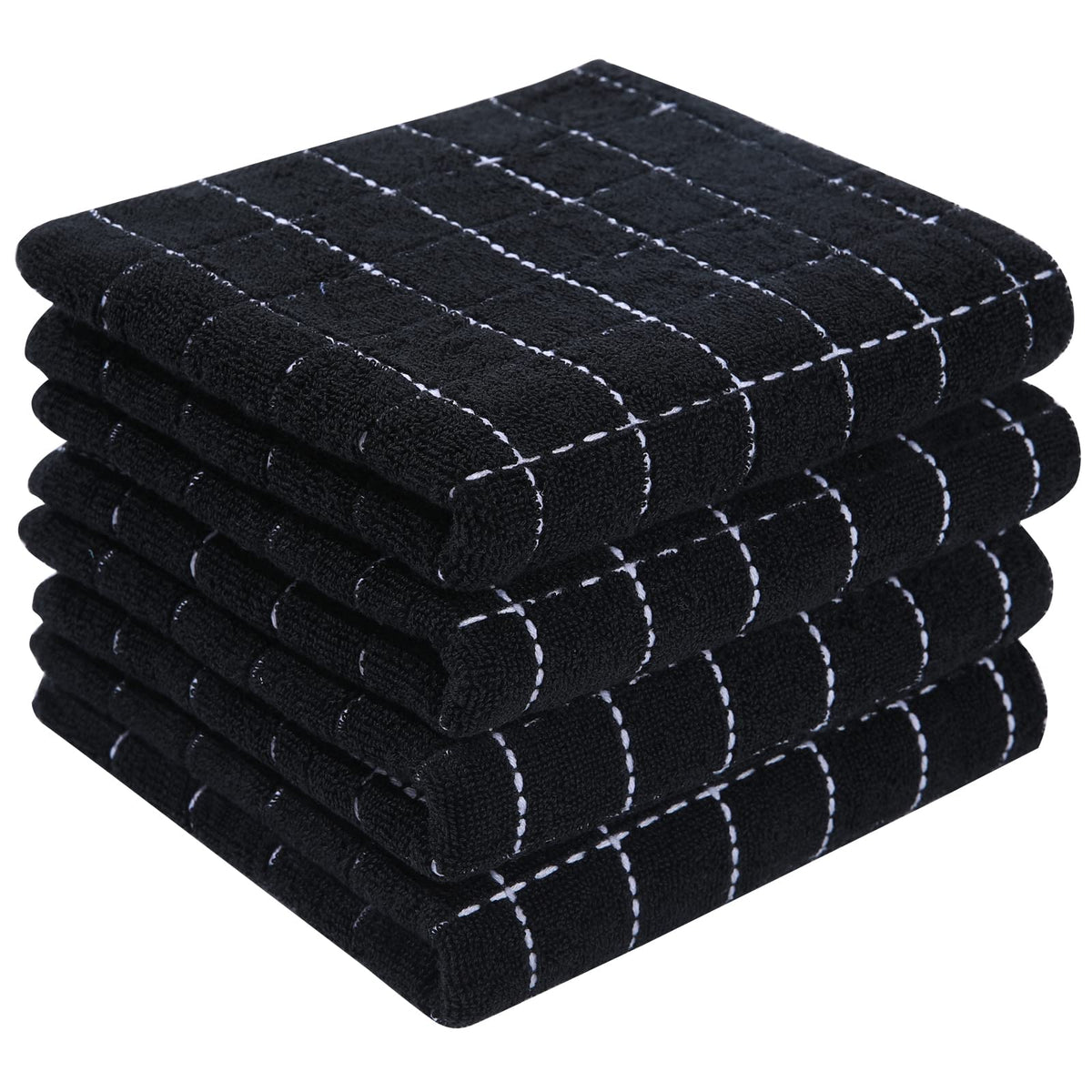 Homaxy 100% Cotton Terry Kitchen Towels(Black, 13 X 28 Inches), Checkered Designed, Soft And Super Absorbent Dish Towels, 4 Pack