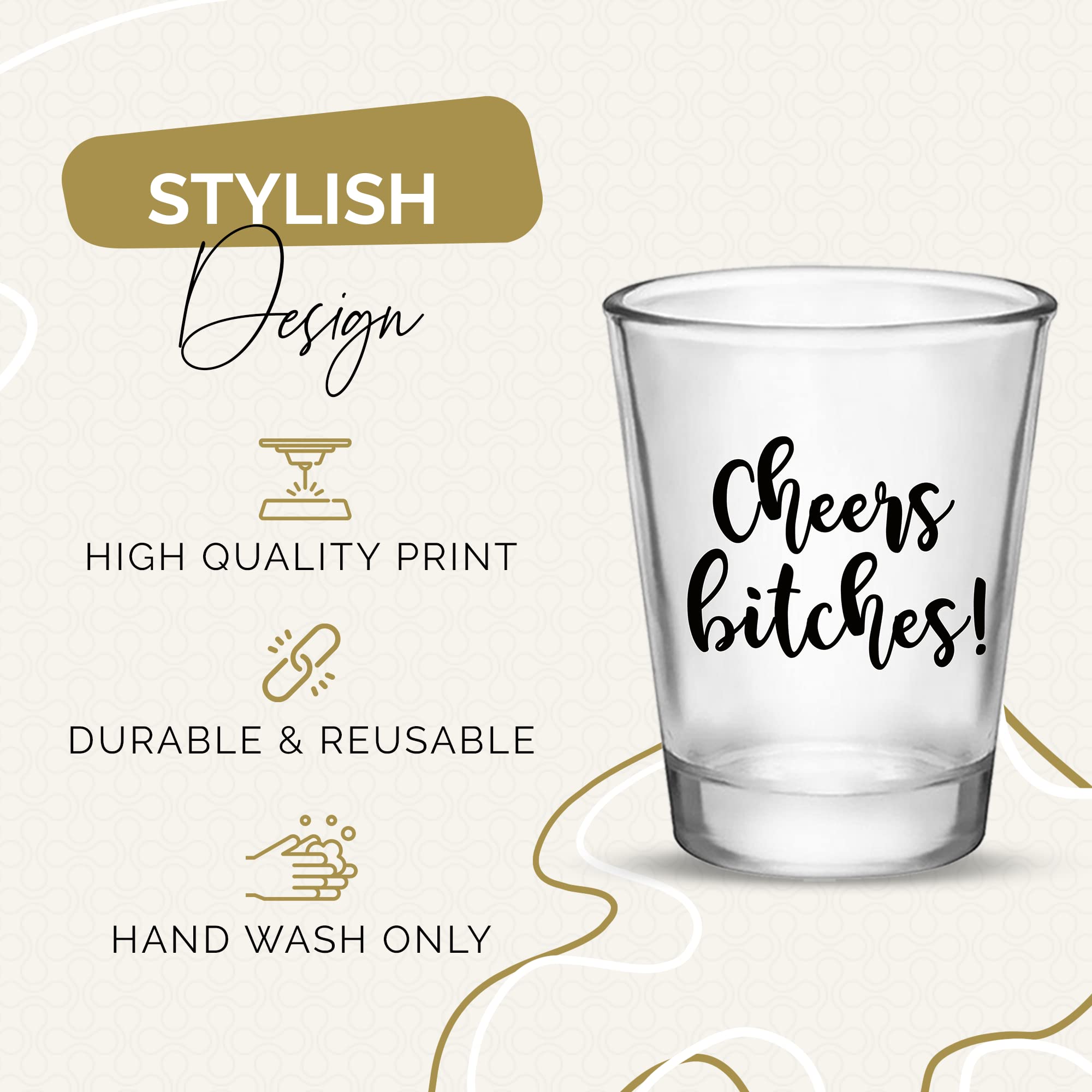Cheers Bitches! Girls Shot Glass, 1.75Oz - Set Of 12 Perfect Birthday Shot Glasses For Women, Bachelorette Party Shot Glasses, F