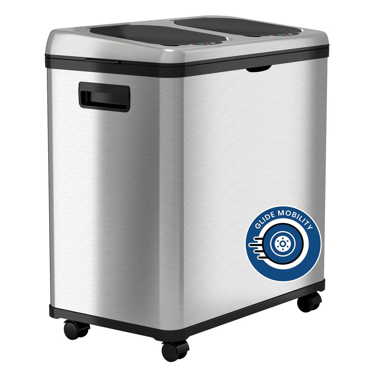 Itouchless 16 Gallon Touchless Trash Can Bin With Wheels, Stainless Steel, Compartment (8 Gal Each), Kitchen Recycling And Garba