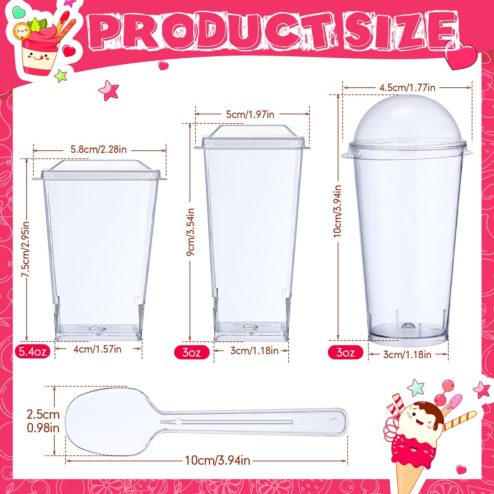 Jerify 150 Pack Plastic Dessert Cups With Lids And Spoons 3 Oz Mini Dessert Cups With Spoons 5.4 Oz Square Clear Dessert Shooter