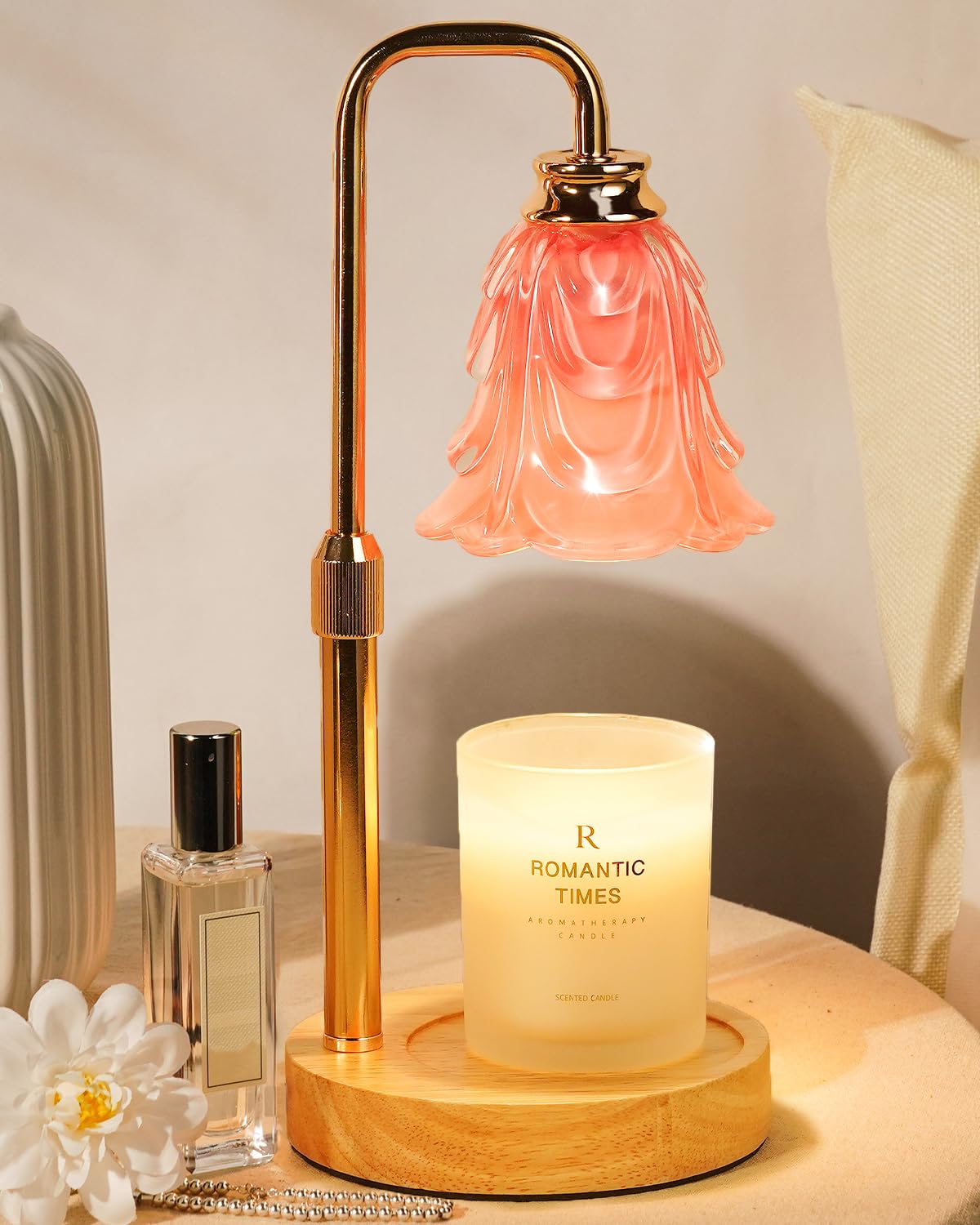 Small Candle Warmer Lamp with Timer, Adjustable Pink Flower Candle Heat Lamp, Unique Women s Gifts for Birthday, Dimmable Candl