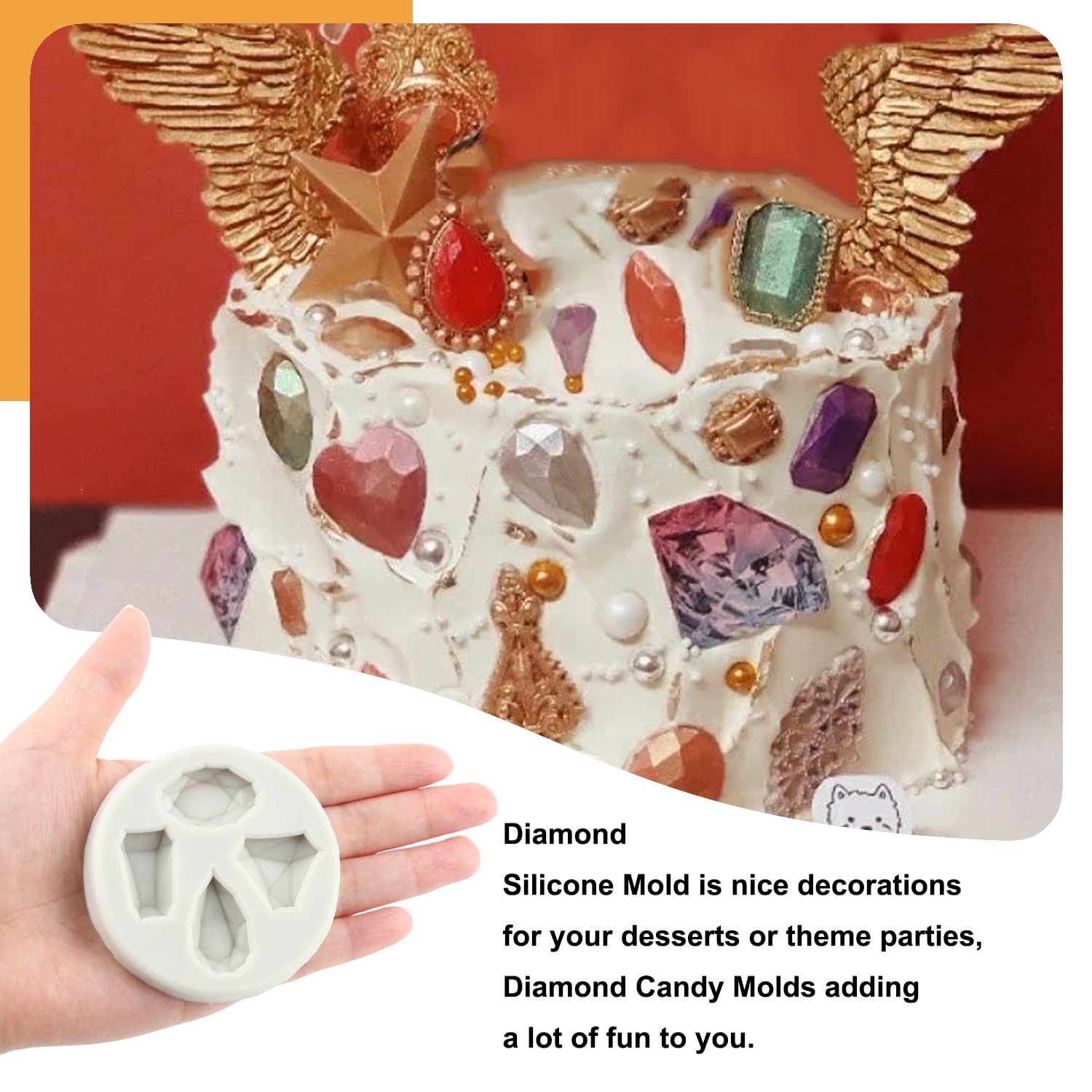 Sijiangmold Mini Gems Silicone Mold Pearl Diamond Brooch Silicone Fondant Broach Mold For Cake Decorating Candy Cupcake Topper P