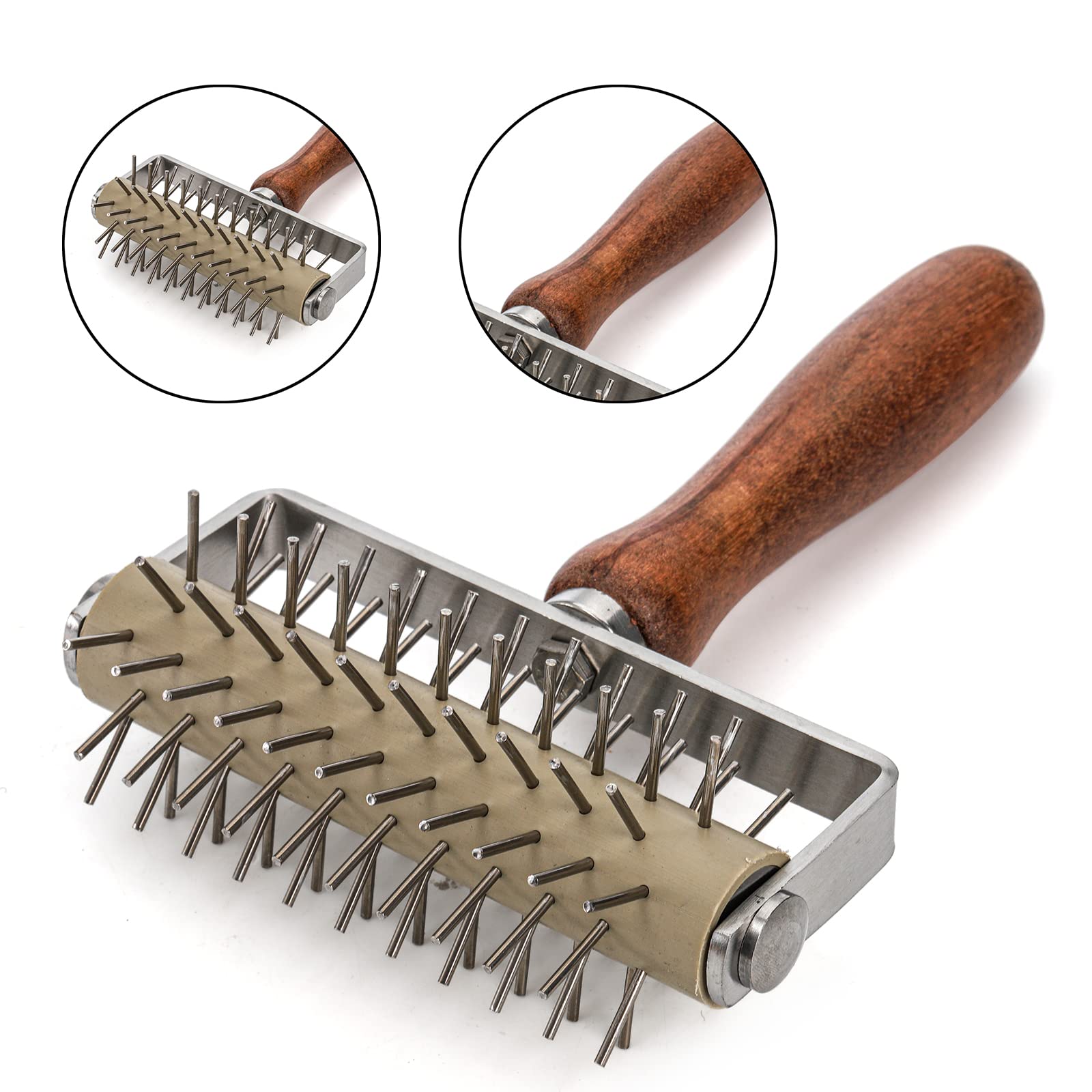 Hiceeden Set Of 2 Pizza Dough Roller & Dough Docker, Stainless Steel Dough Hole Maker Puncher Wooden Rolling Pin For Pizza, Cook