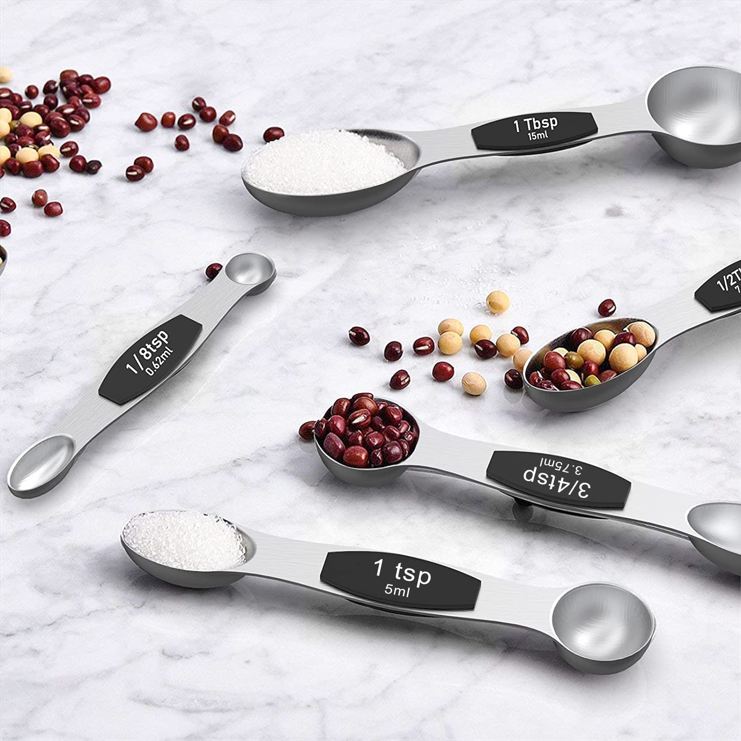 Wildone 16Pc Stainless Steel Measuring Cups Set, 8 Measuring Cups & 7 Double-Sided Magnetic Measuring Spoons Stackable & 1 Level