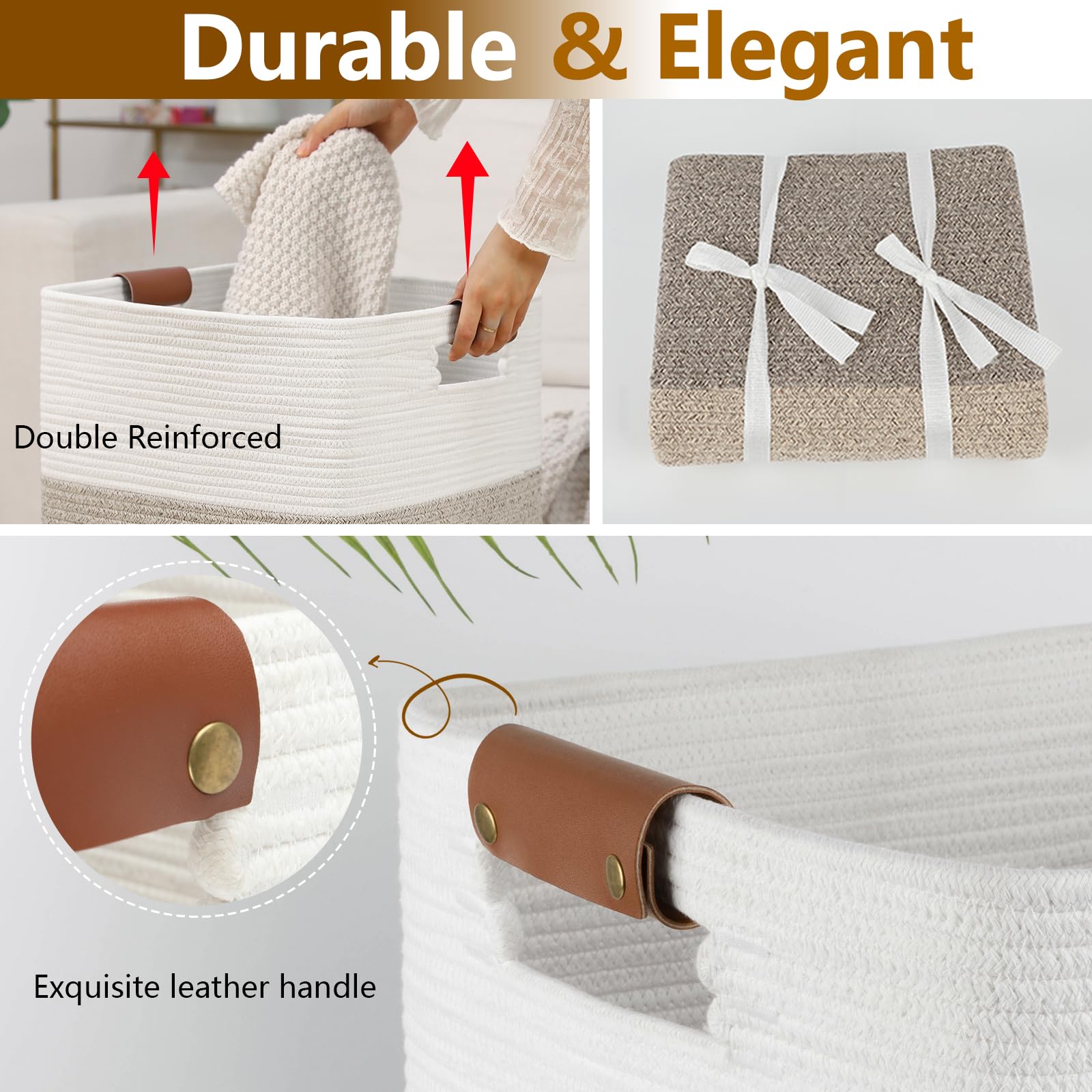 Sixdove Laundry Hamper 96L Extra Large Laundry Basket, Woven Blanket Basket, Cotton Woven Storage Basket Hamper With Handles For