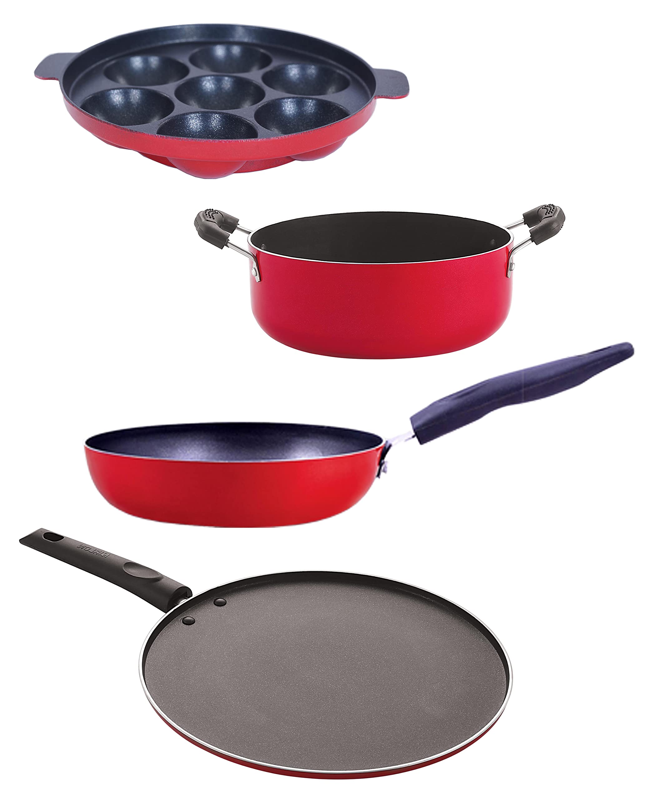 Nirlon Aluminium Non Stick Cooking Pots & Pans Set, 4 Pieces(Cvg_St11_Ap7_Cs24)