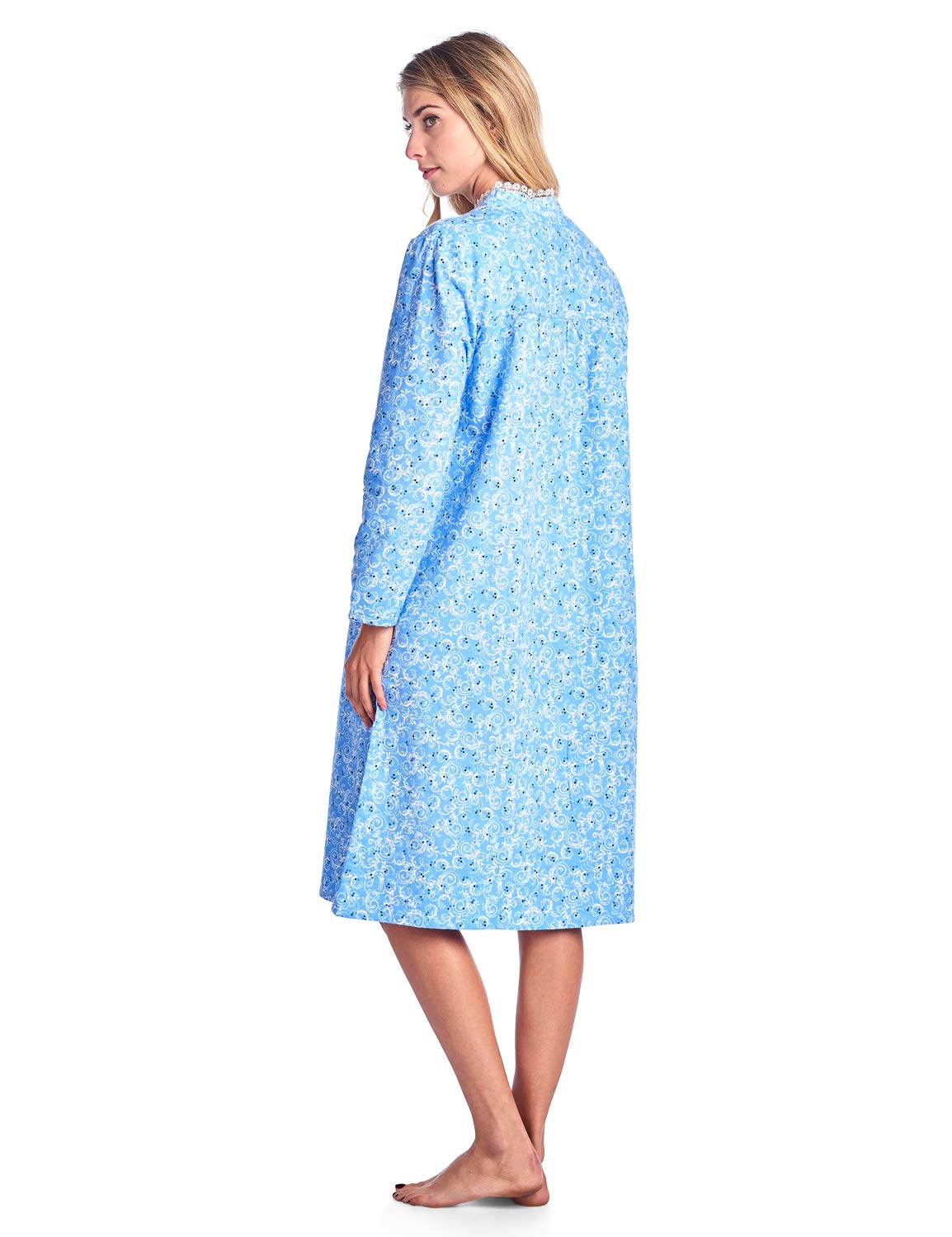 Casual Nights Womens Flannel Floral Long Sleeve Sleepwear Nightgown - Blue - Medium