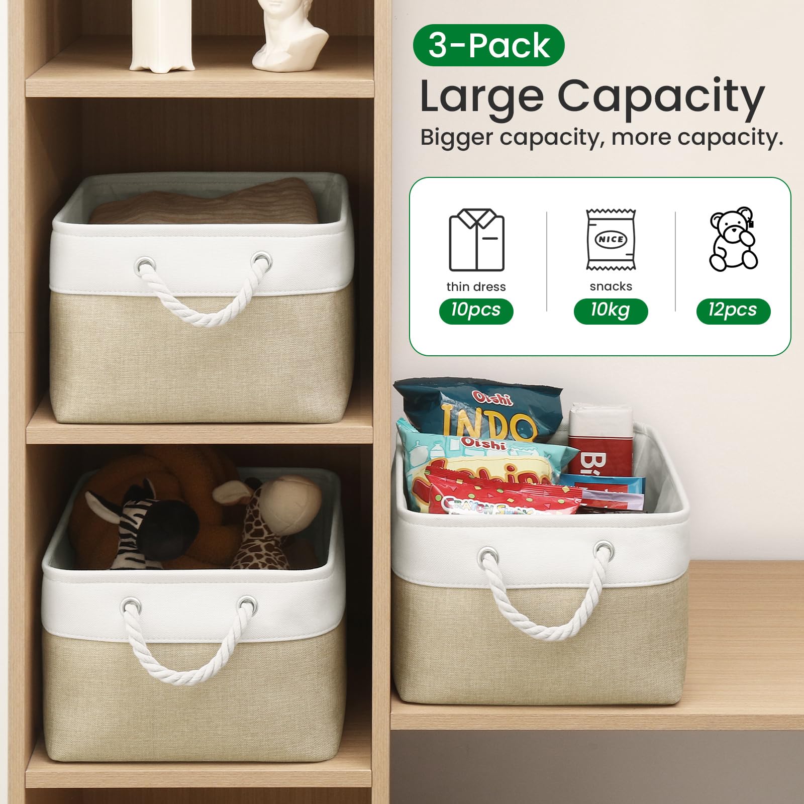 Vqrtexa Storage Baskets, Fabric Storage Bins, Versatile Storage Baskets For Shelves With Handles, Large Closet Organizers For Sh