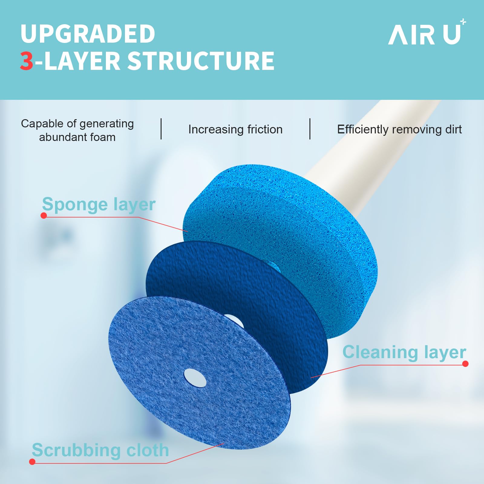 Air U+ 48 Count Disposable Toilet Brush Heads, Toilet Bowl Wand Refills For Toilet And Bathroom Cleaning