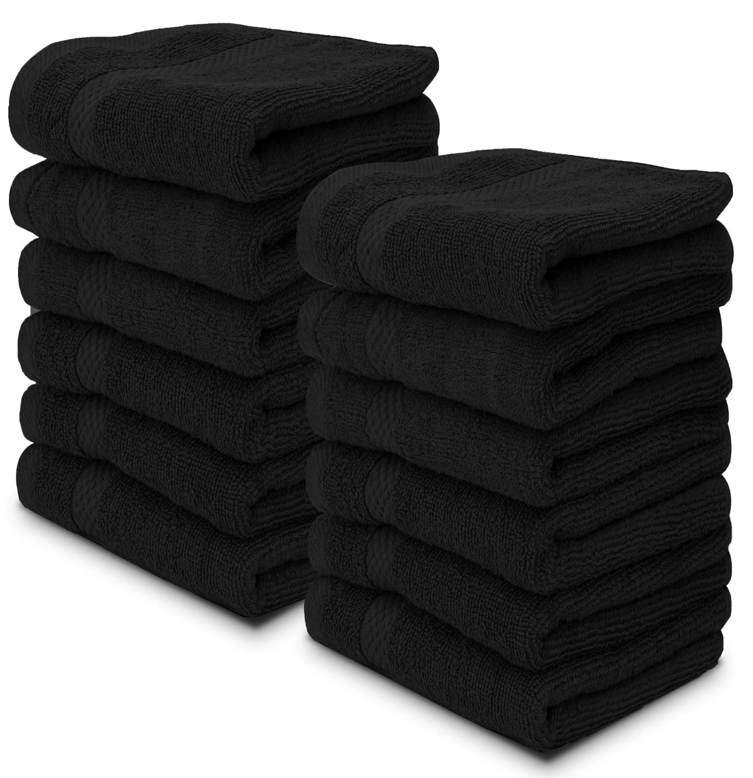White Classic Luxury Cotton Washcloths - Makeup Removal Face Towel Set | 12 Pack | Black