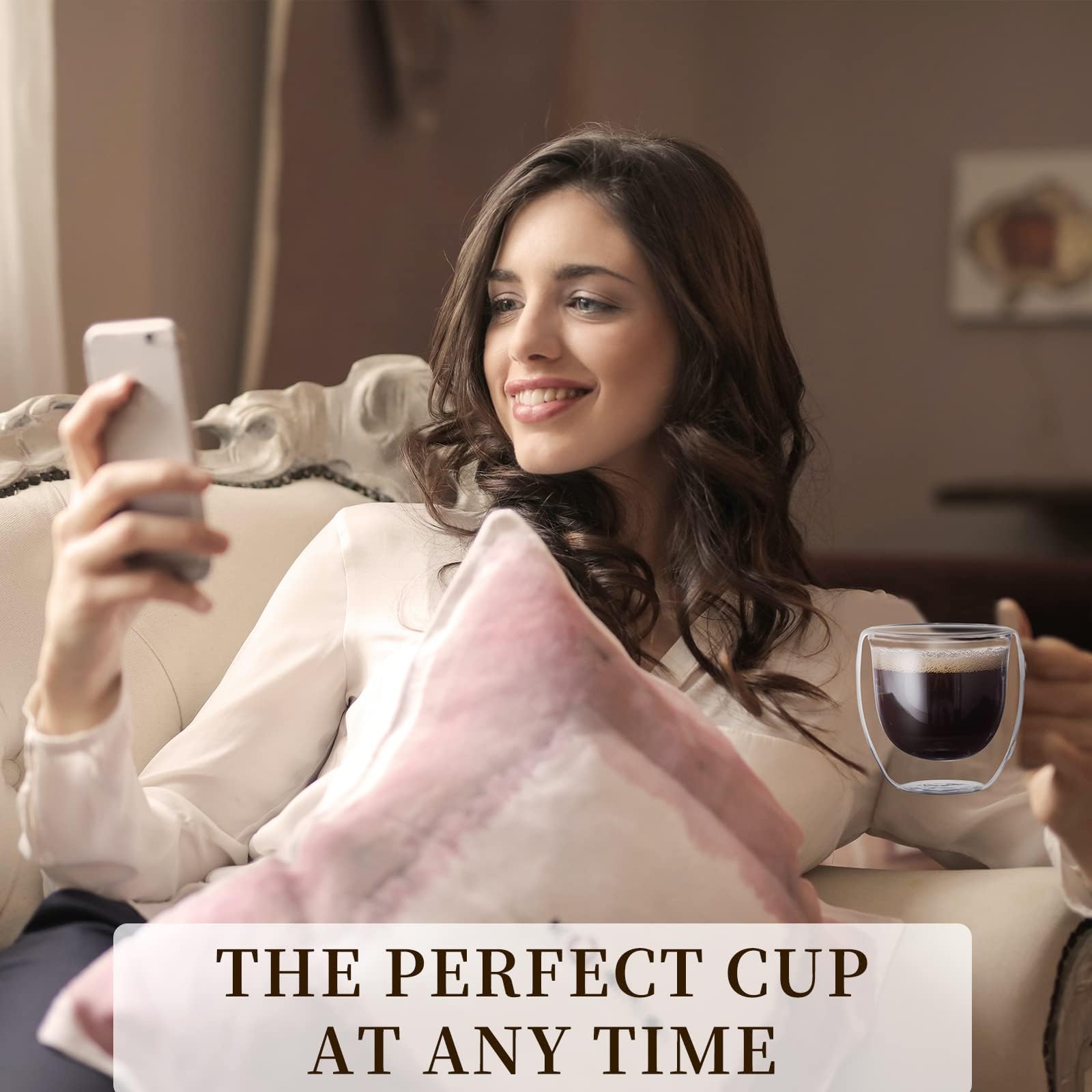 Paracity Espresso Cups Set Of 2, Double Wall Insulated Glass Coffee Mugs 5.5 Oz, Cappuccino Cups With Handle, Clear Glass Coffee