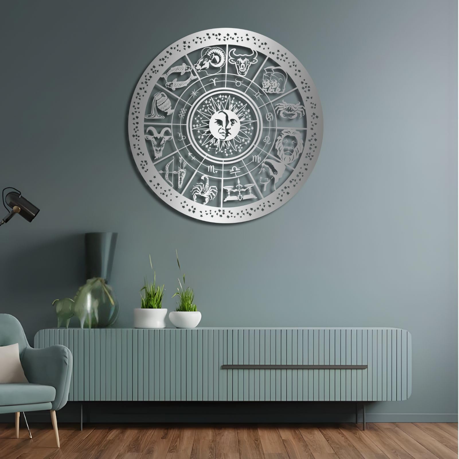 KingGenius Vintage Zodiac Signs Wall Hanging,Metal Wall Zodiac Sign,Astral Chart Sign, Horoscope Gift,Furniture Decor (Silver, 3