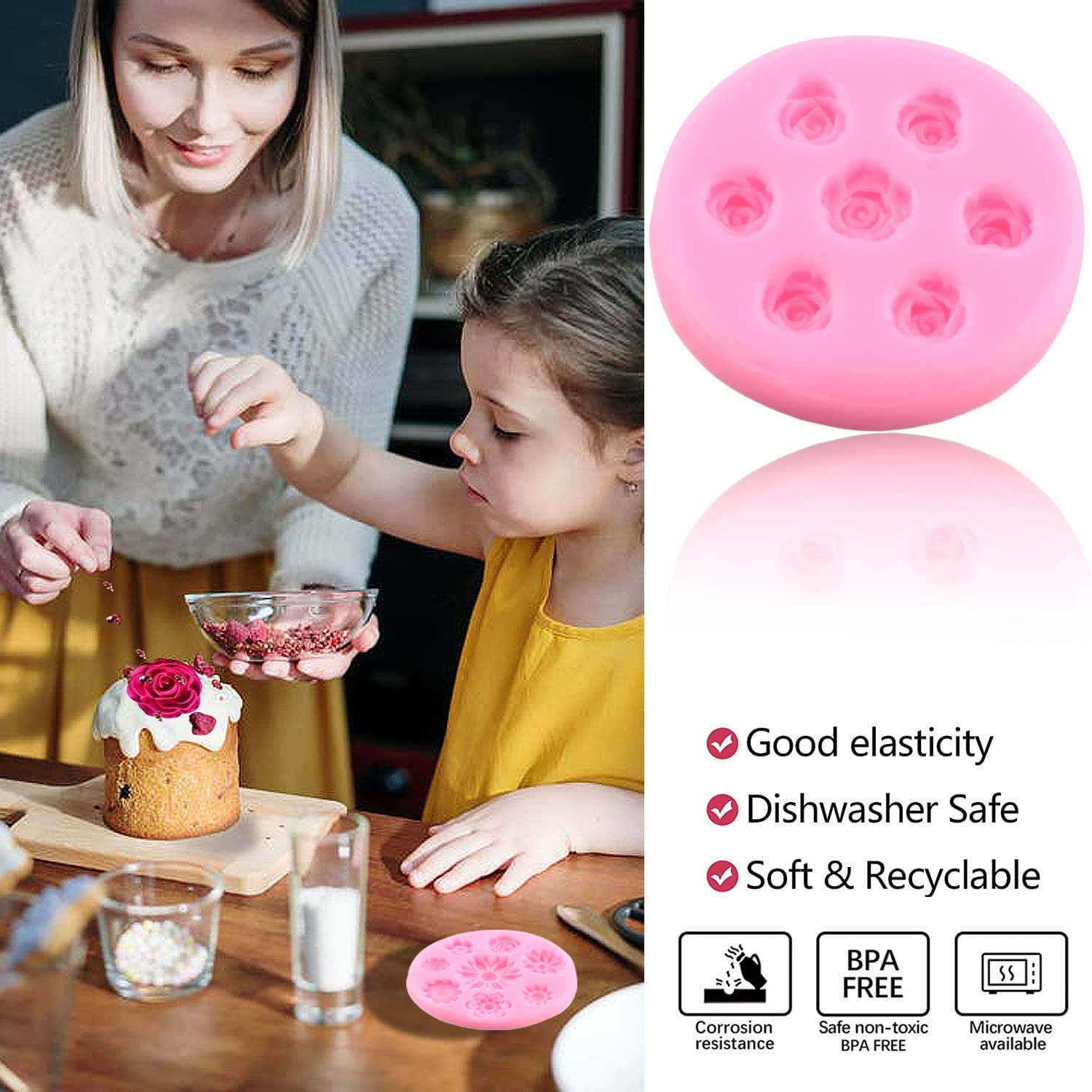 Zixiang Rose Flower Silicone Molds Daisy Flower Fondant Mold For Cake Decorating Cupcake Topper Candy Polymer Clay Chocolate Gum