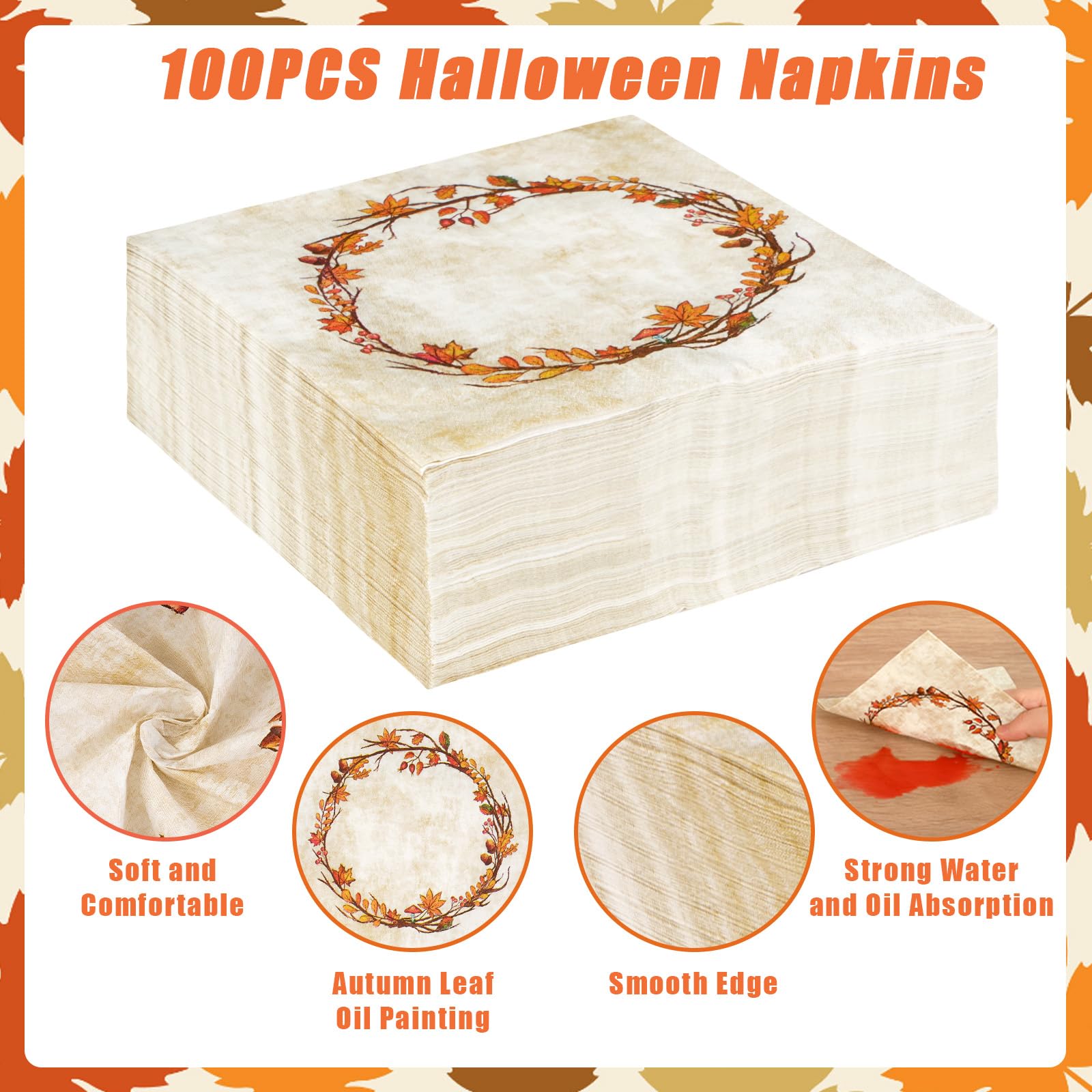 Homlouue 200 Pcs Fall Paper Plates and Napkins, Watercolor Autumn Leaves Thanksgiving Party Supplies Disposable, Fall Plates Dis