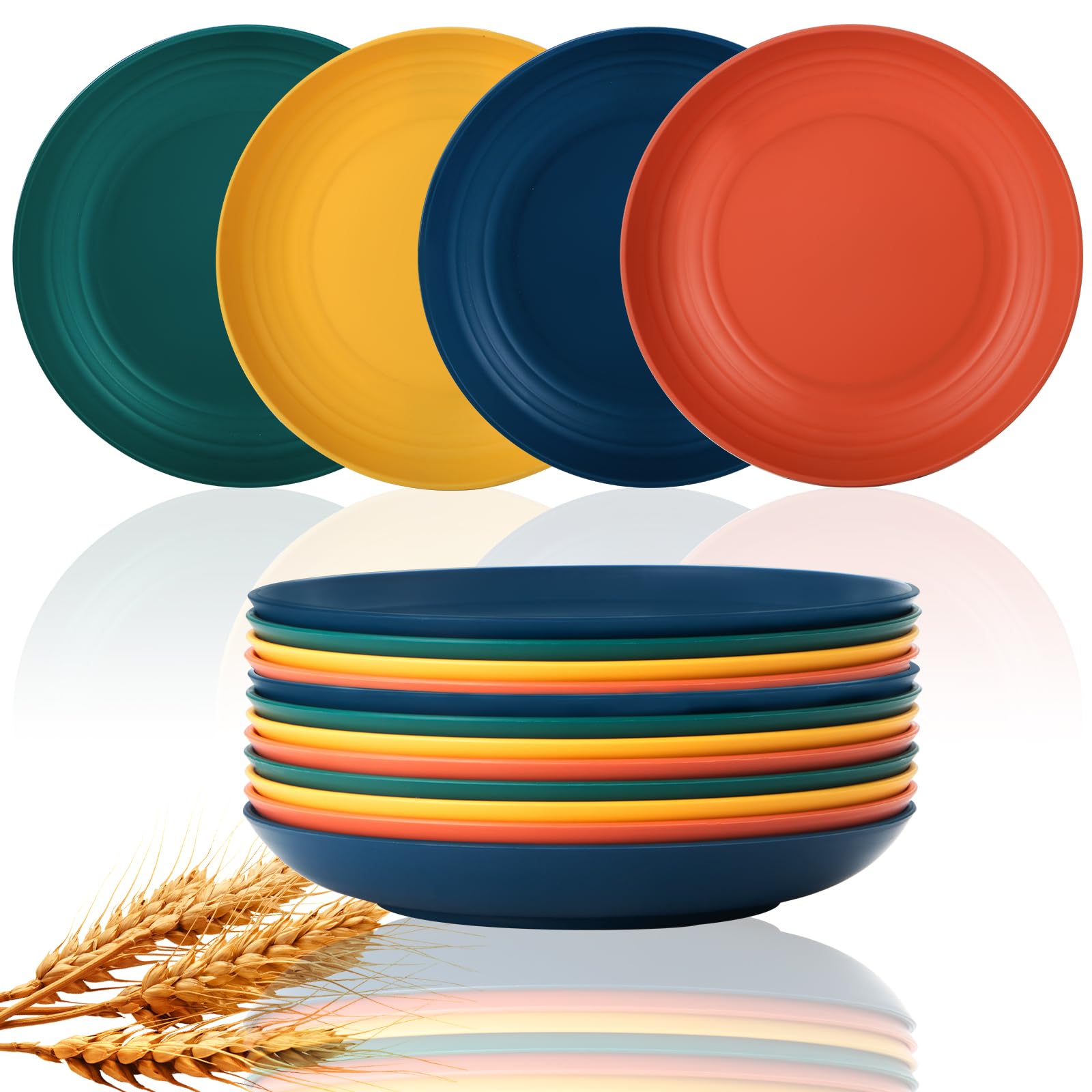 Lazycorner Dinner Plates Unbreakable Wheat Straw Plates Kids Plate Set of 12 Alternative for Plastic Plates Reusable Plate for K