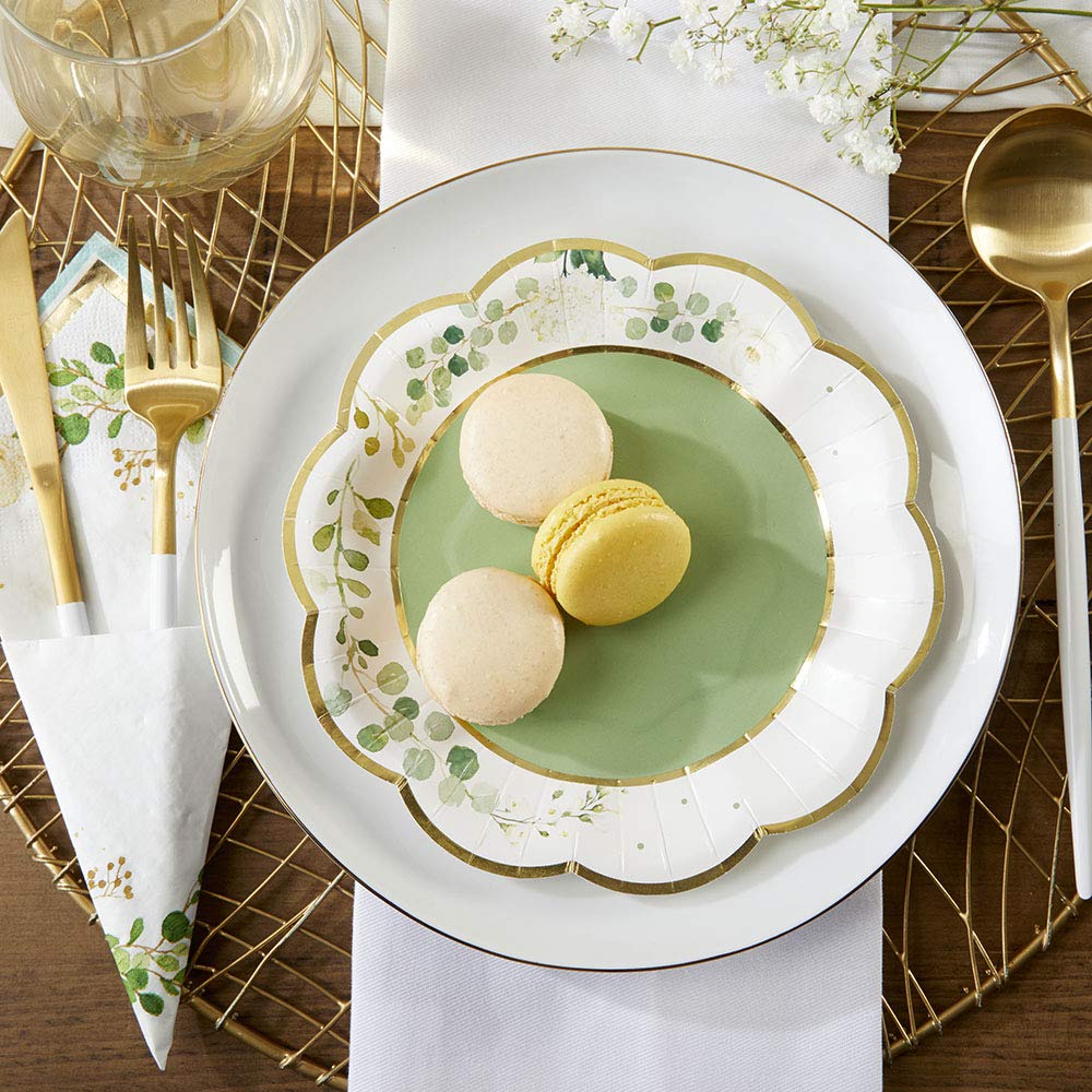 Kate Aspen Botanical Garden  7 Inch  Sage Green Party Decorations  Eucalyptus Floral Print Decorative Premium Paper Plates (Set of 16)