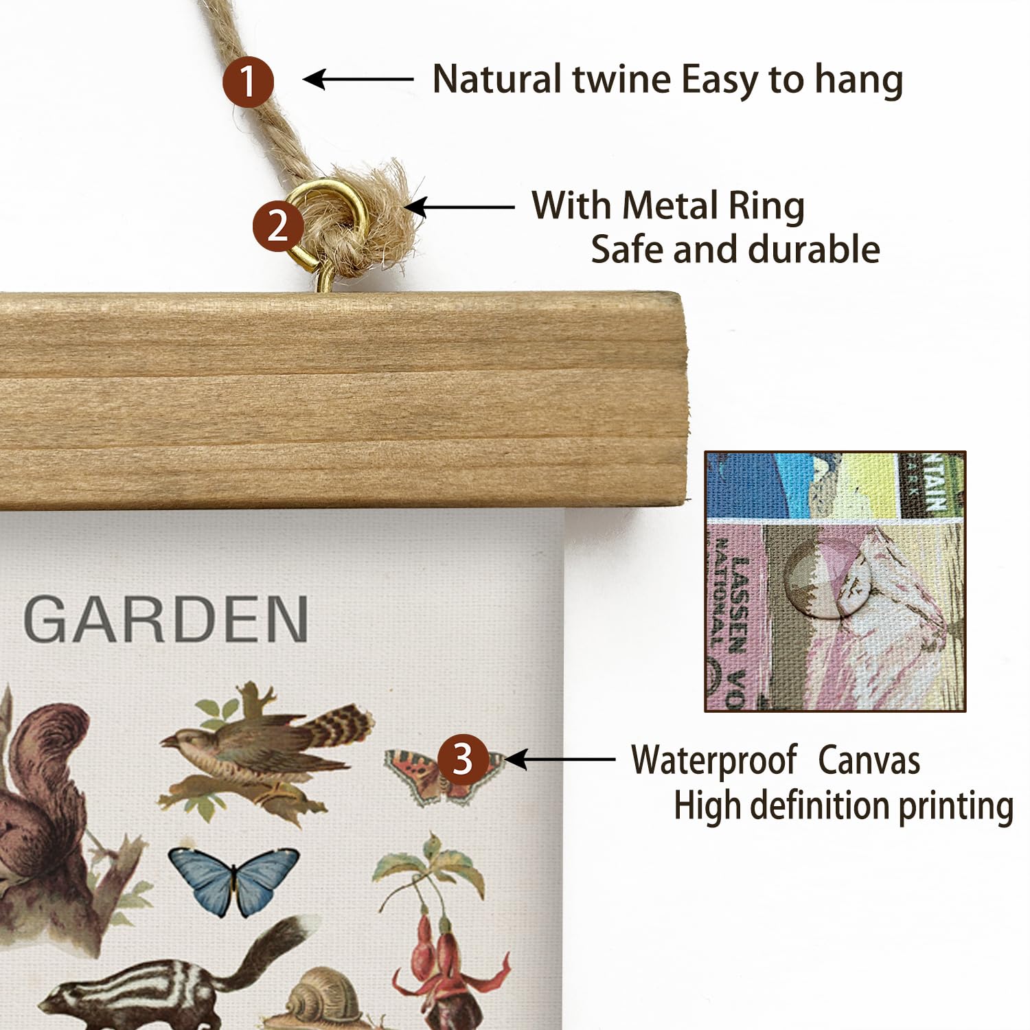 Xiaoaika Autumn Garden Wildlife Poster - Vintage Illustrated Seasonal Fauna And Flora Chart With Wooden Frame - Educational Wall