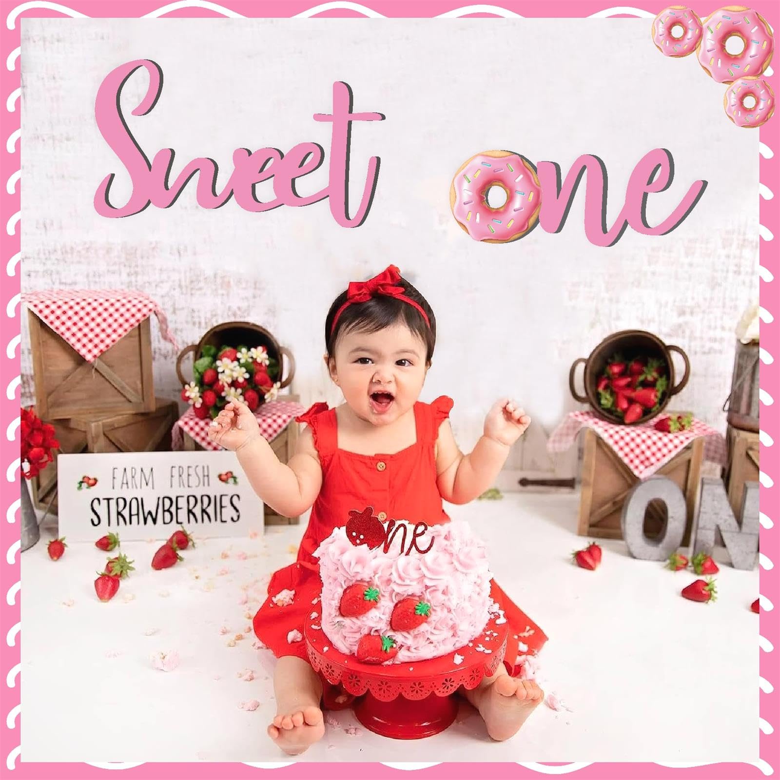 Wooden Sweet One Birthday Sign Decals For Backdrop Baby Girls First Birthday Decorations Donut Birthday Party Supplies For 1 Yea