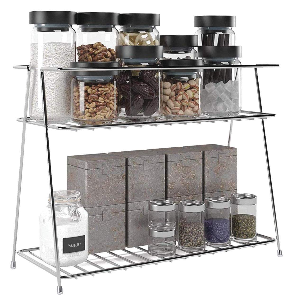 Nh10 Designs 2Tier Kitchen Rack And Organizer Spice Rack And Container Organizer Storage Shelf Jar Holder Rack And Space Saver 