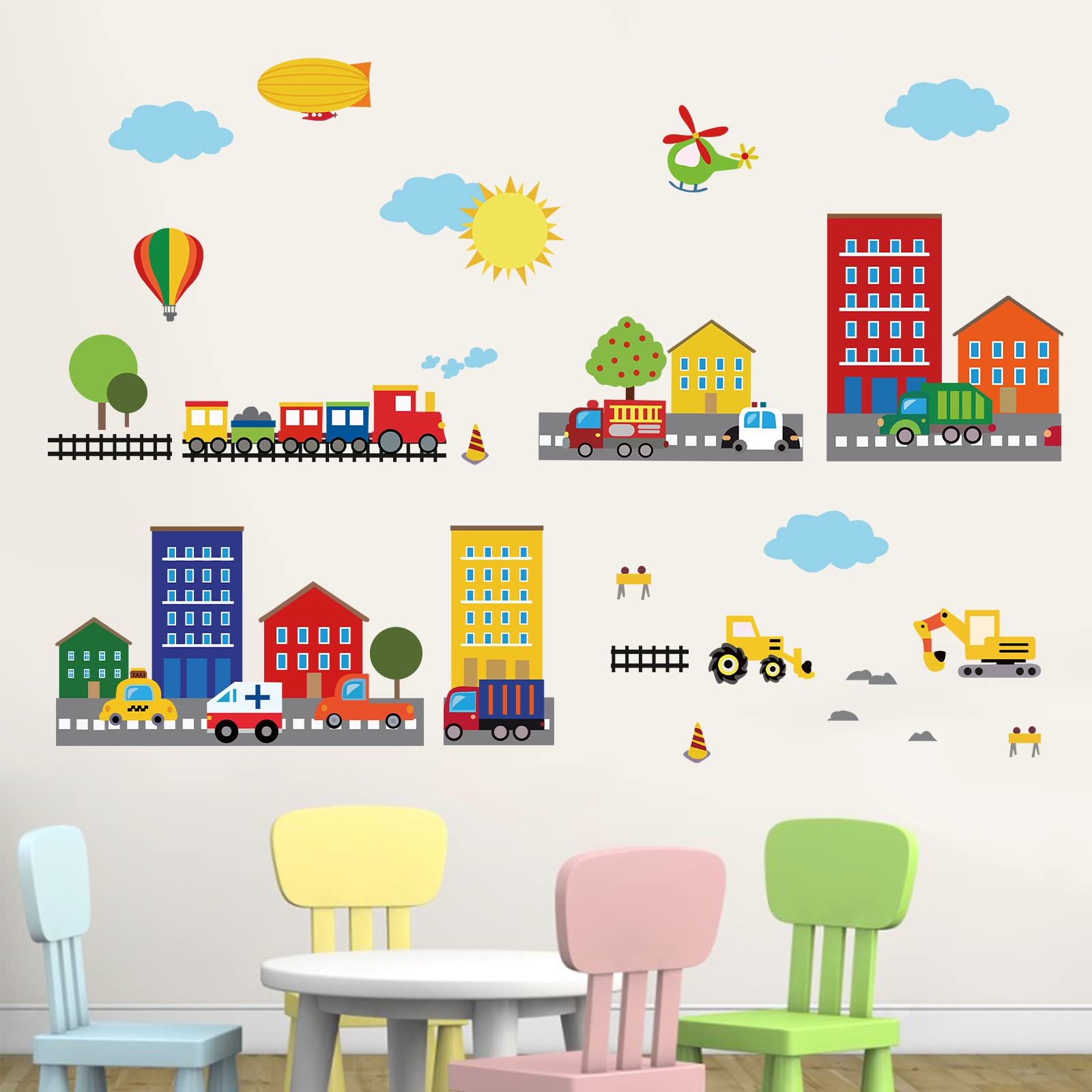 decalmile Construction Cars City Wall Decals Transportation Roads Kids Wall Stickers Baby Nursery Childrens Bedroom Playroom Wall Decor
