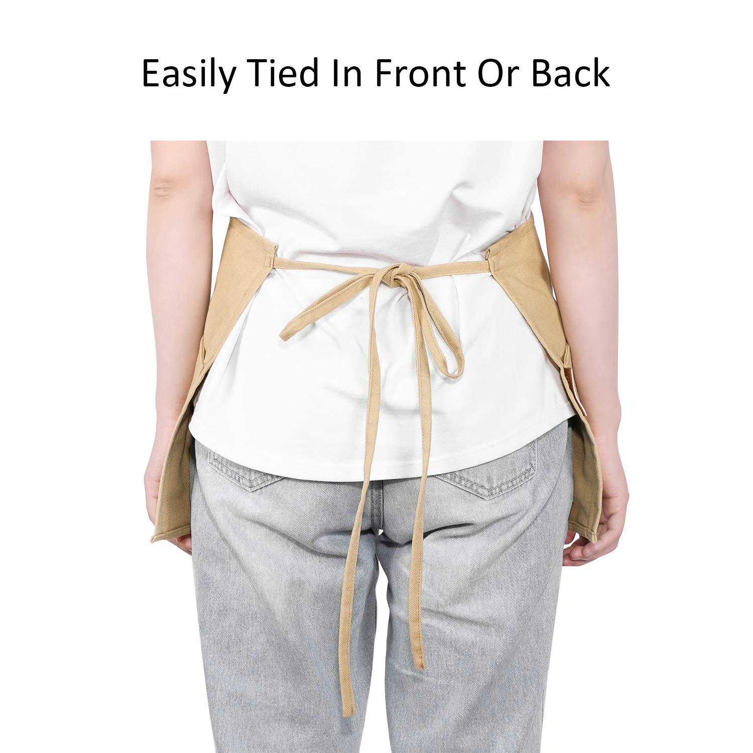 Gnegni 3 Pockets Waist Apron-Waitress Waiter Server Apron Short Half Uniform Apron