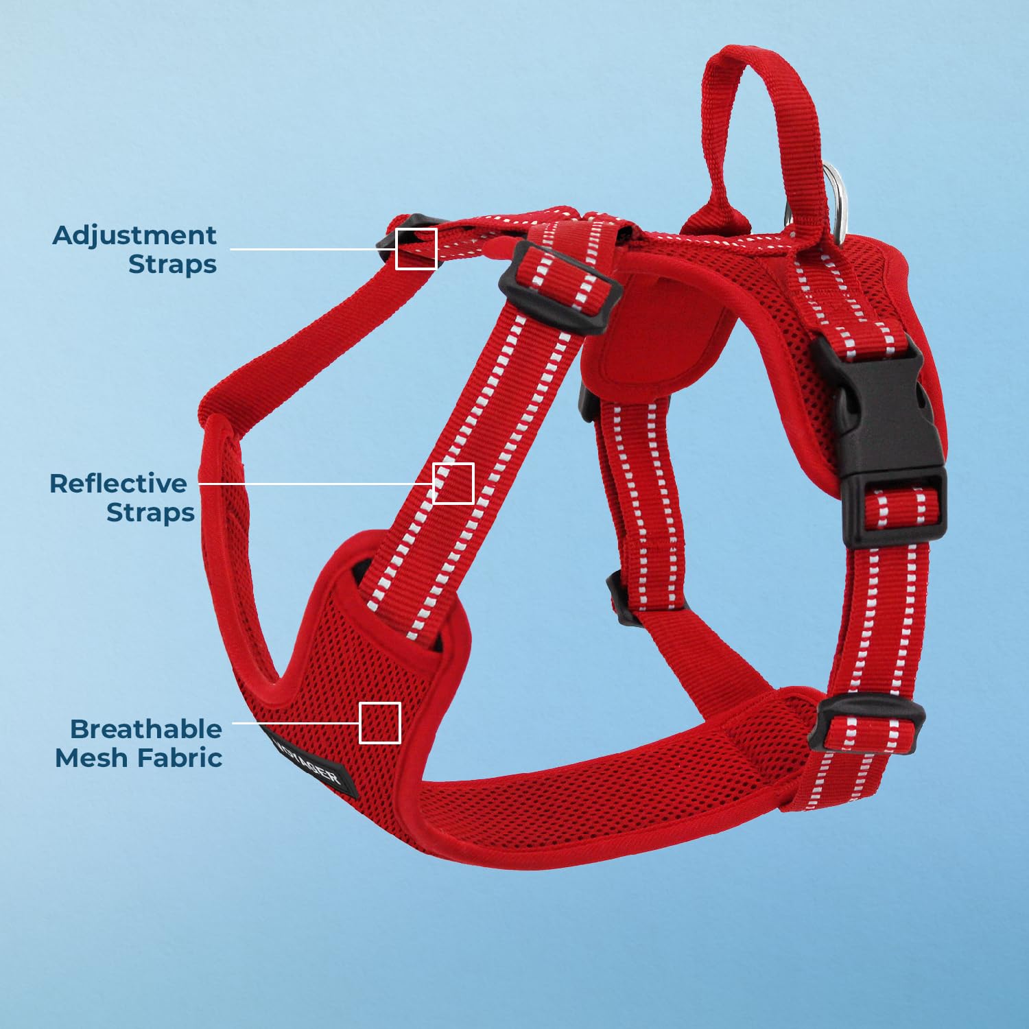 Air Frontier Mesh Dog Harness With Steel Leash D-Ring, Reflective Stitching, And Lightweight Breathable No-Pull Design, Adjustab