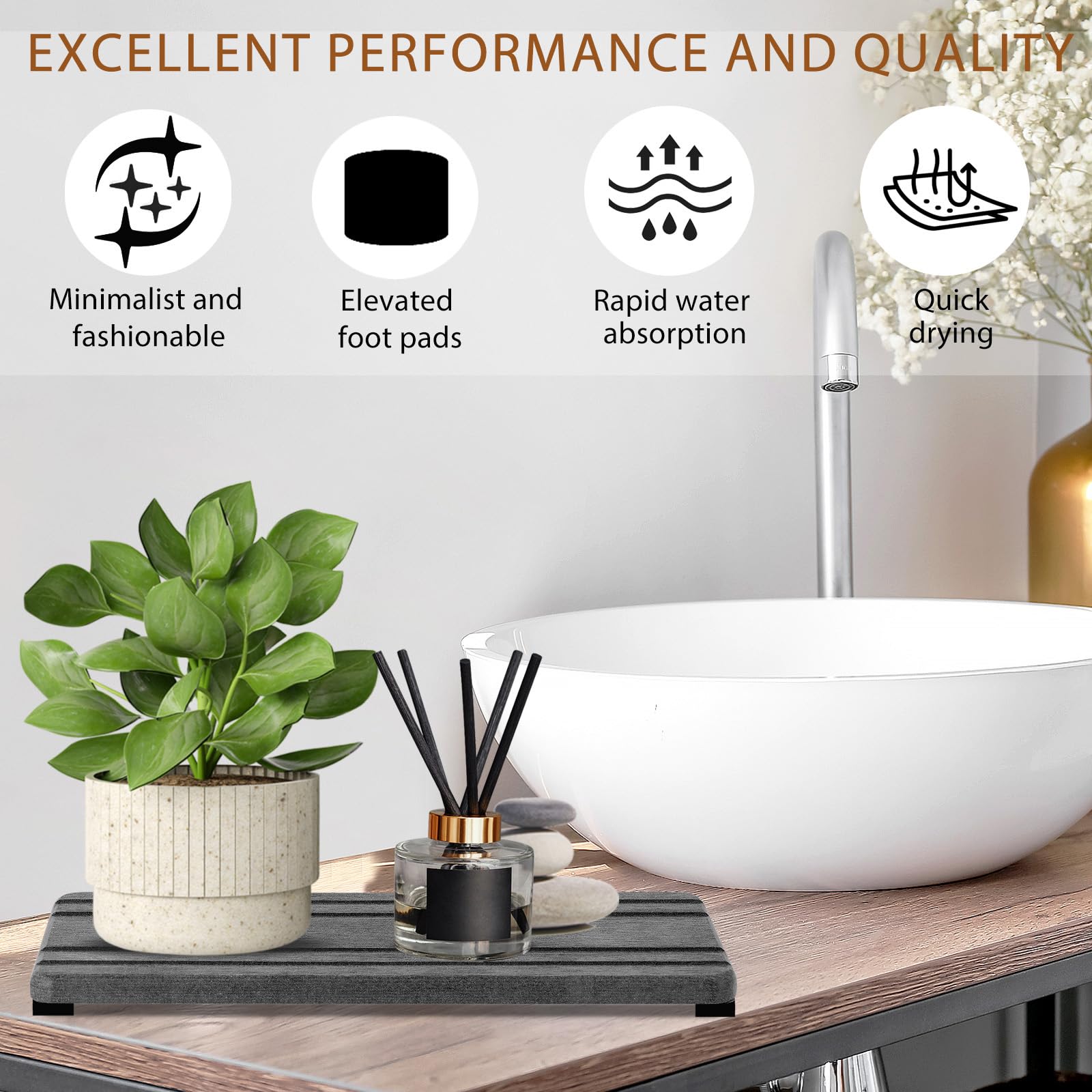 2Pcs Water Absorbing Stone Tray, Quick Drying Diatomite Stone Sink Tray, Water Absorbent Diatomite Coasters For Kitchen Sink, Ba