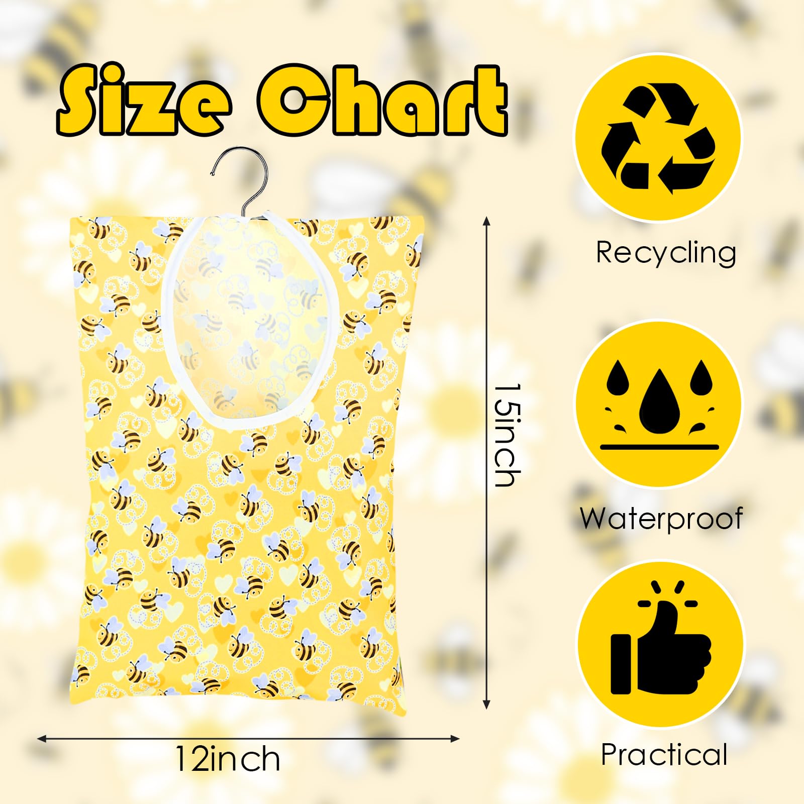 2 Pcs Bee Clothes Pin Bag Bee Clothespin Bag Holder Bee Honeycomb Clothespin Holder 15 X 11 Inch Clothes Pin Hanging Bag Clothes