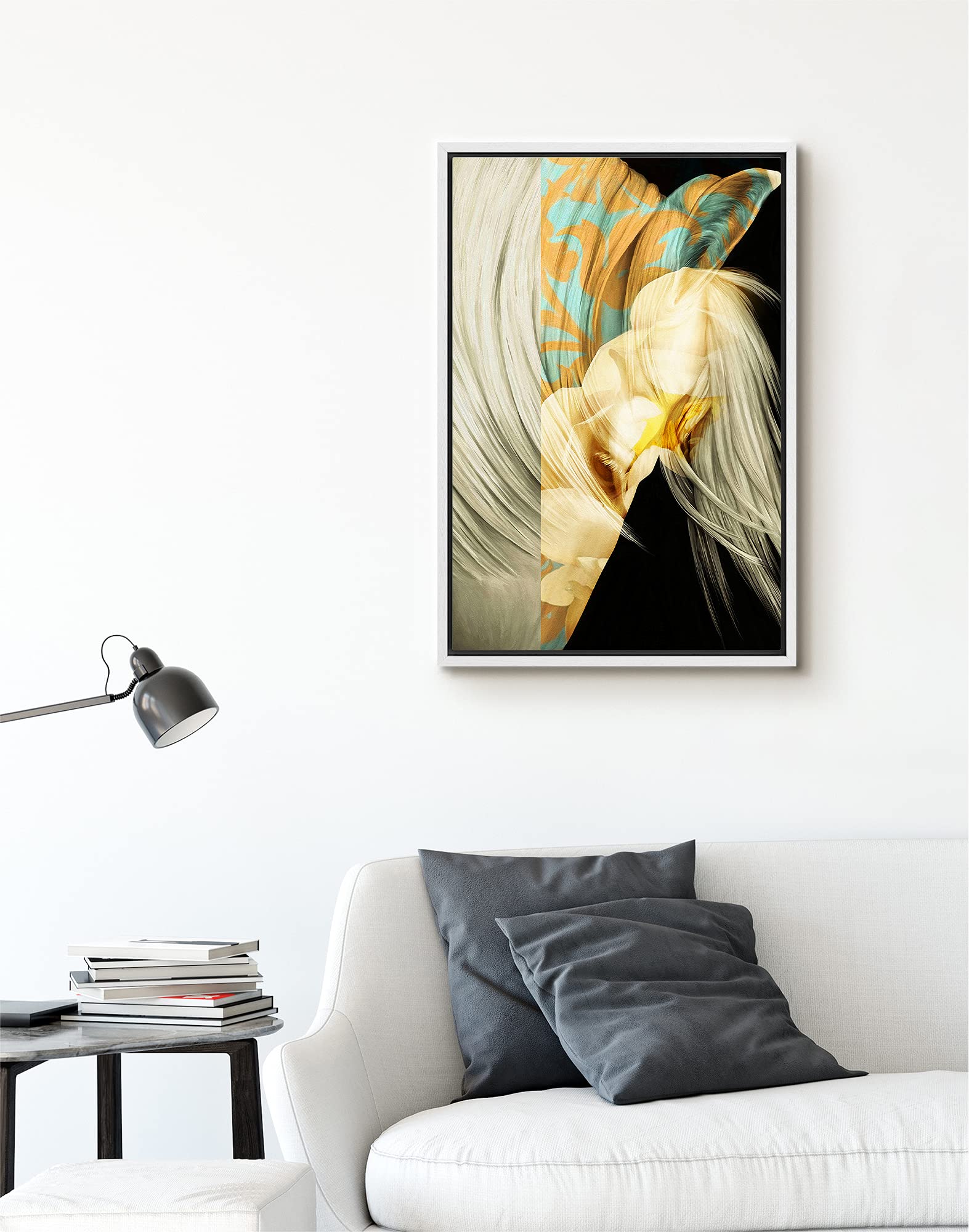 Signford Canvas Print Wall Art Side View Of Horse With Floral Tattoo Abstract Shapes Illustrations Modern Art Alternative Colorf