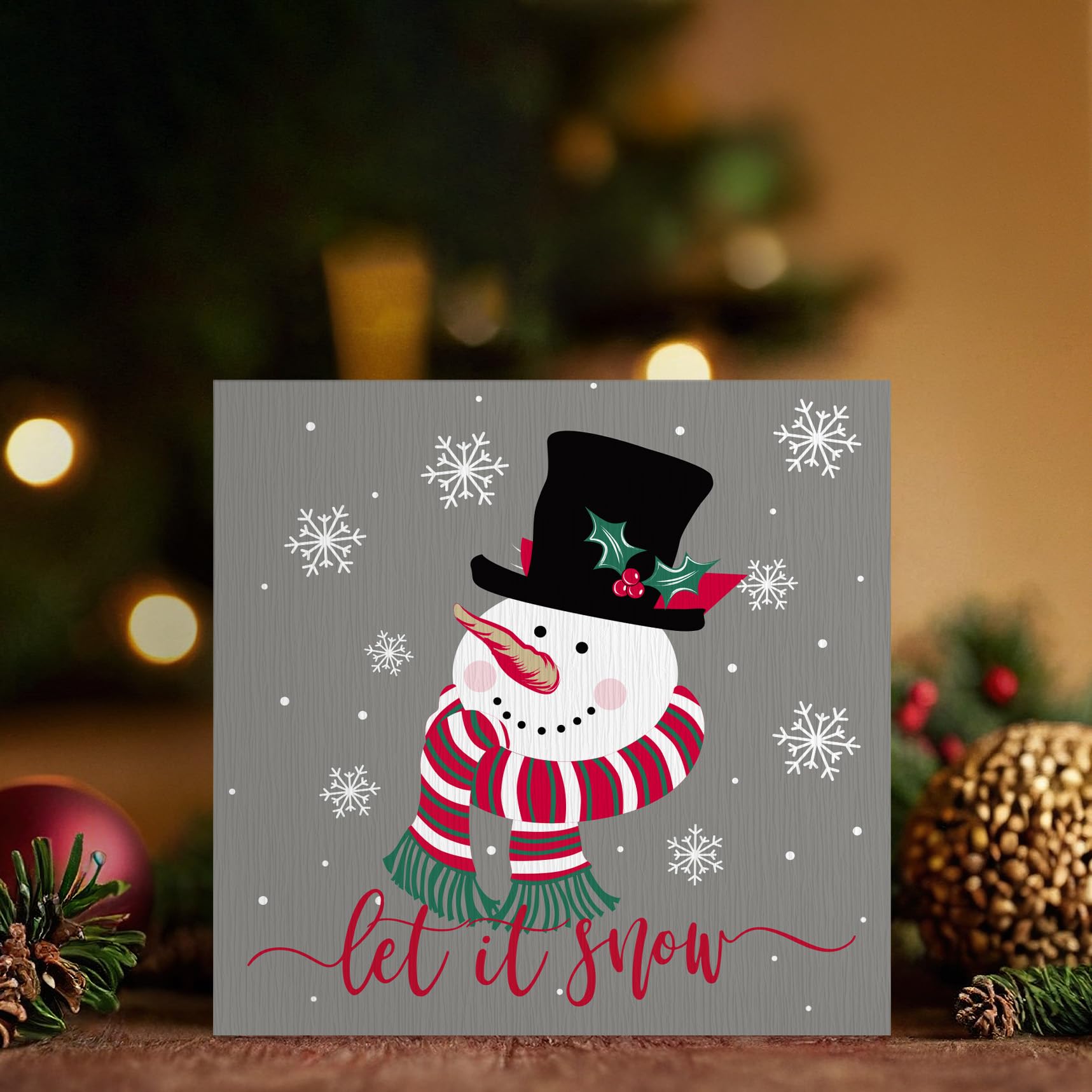 ANIANG Let It Snow Snowman Sign, Christmas Decorations, Winter Decor, Snowman Decorations, Xmas Seasonal Holiday Wood Block Box