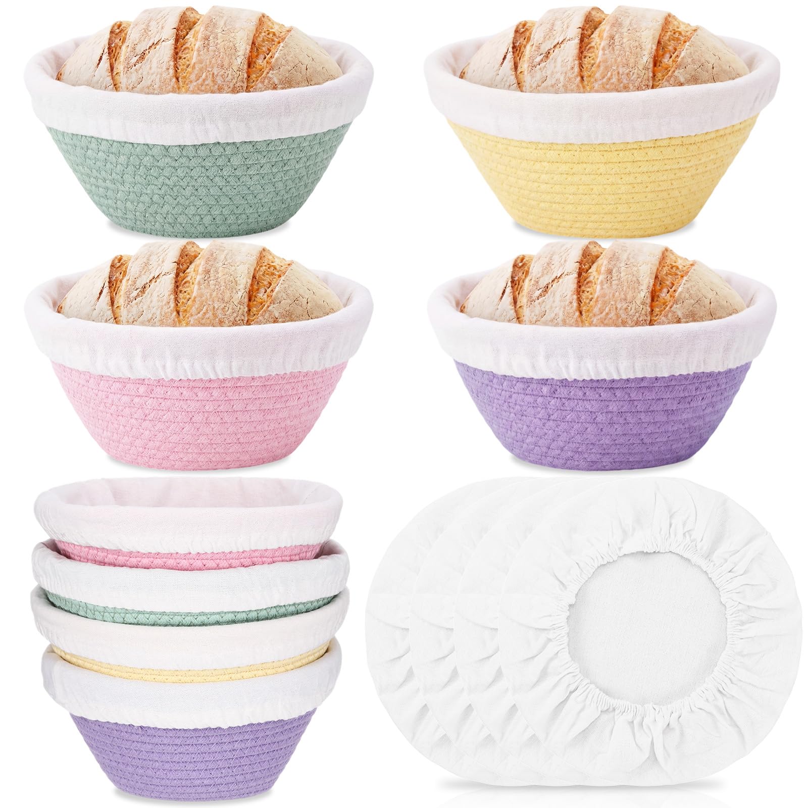 Ferrochef 4 Pcs Round Banneton Bread Proofing Basket, 5 Inch