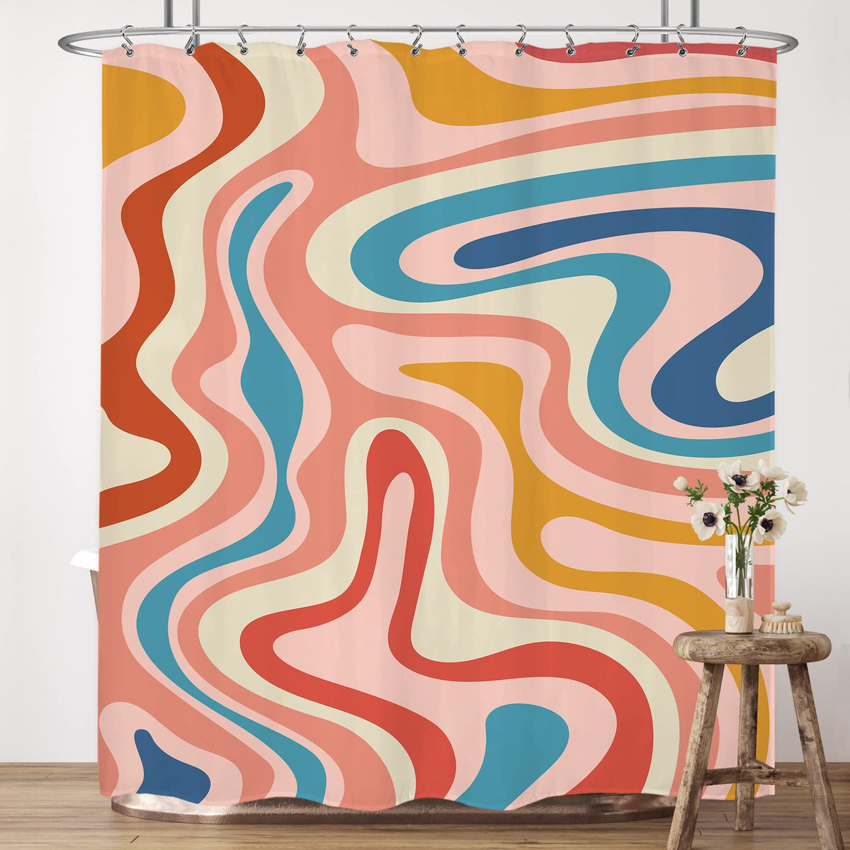Lightinhome Boho Colorful Shower Curtain 60Wx72H Inches Abstract Rainbow Spiral Swirl Modern Aesthetic Cute 70S Retro Y2K Bathro