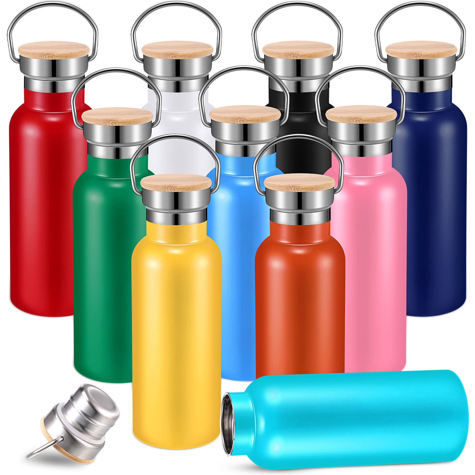 Mimorou 10 Pcs Stainless Steel Water Bottles 17oz Insulated Wooden Lid