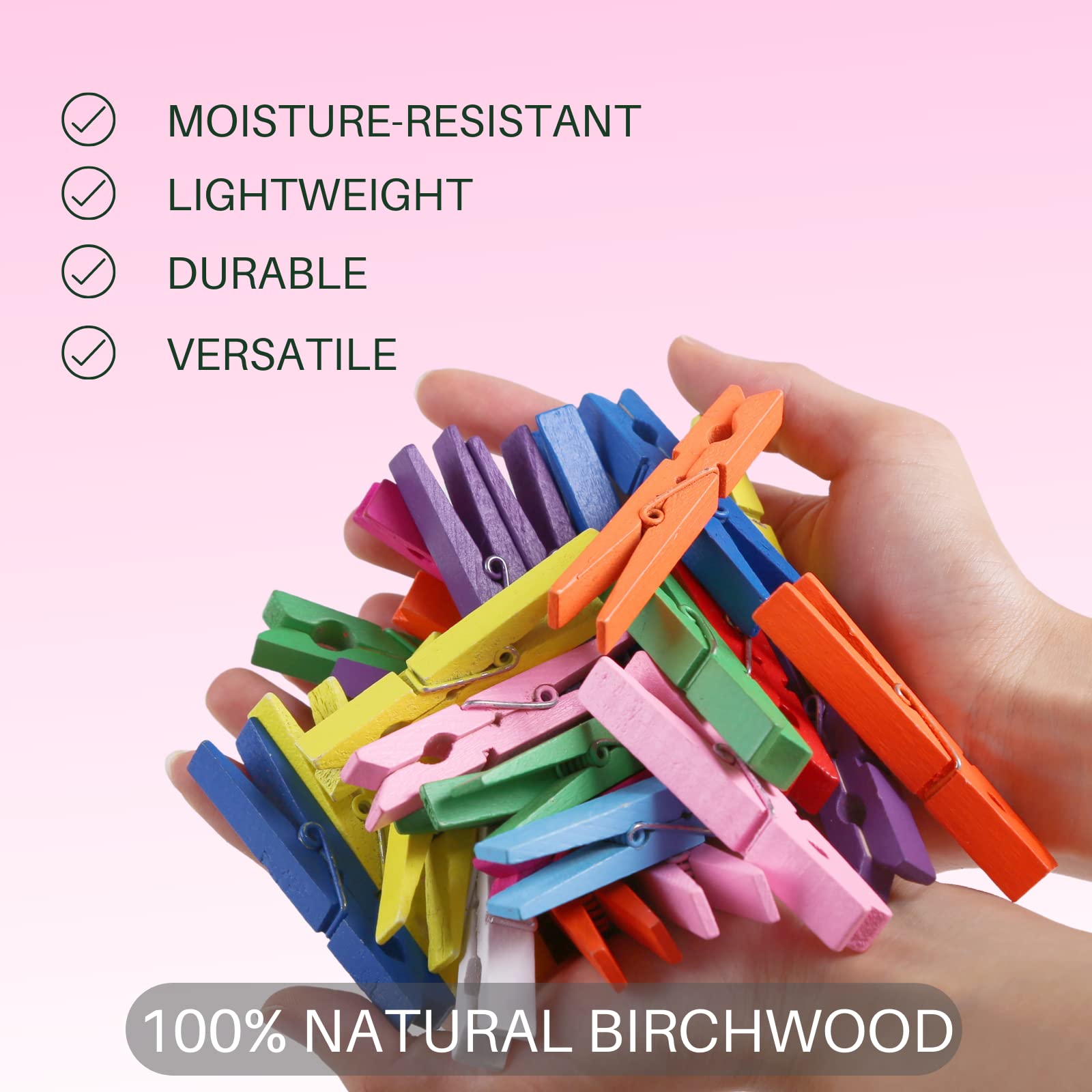 Clothes Pins  Colored Clothespins 50 PCS 2.9'' Natural Birchwood Close Pins  Strong Grip  Colorful Clothespins  Multi-Purpose Colored Clothes Pins for Crafts  Hanging Clothes  Laundry