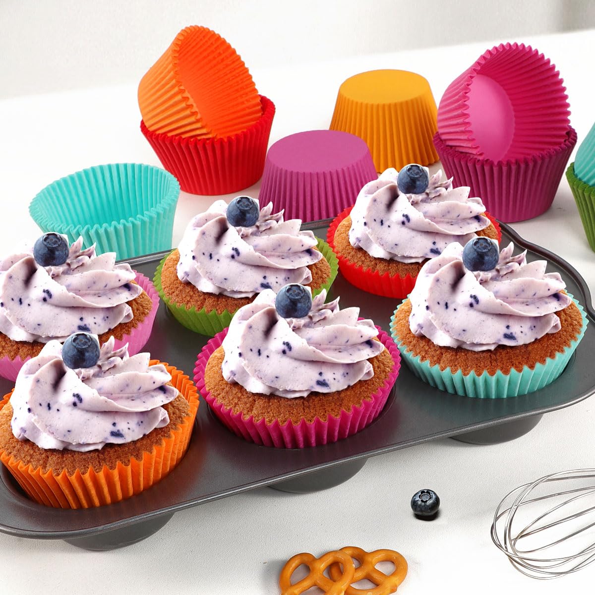 Caperci Rainbow Mini Cupcake Liners Colorful Muffin Baking Cups 350-Count, Odorless, Upgraded & Food Grade Grease-Proof Paper