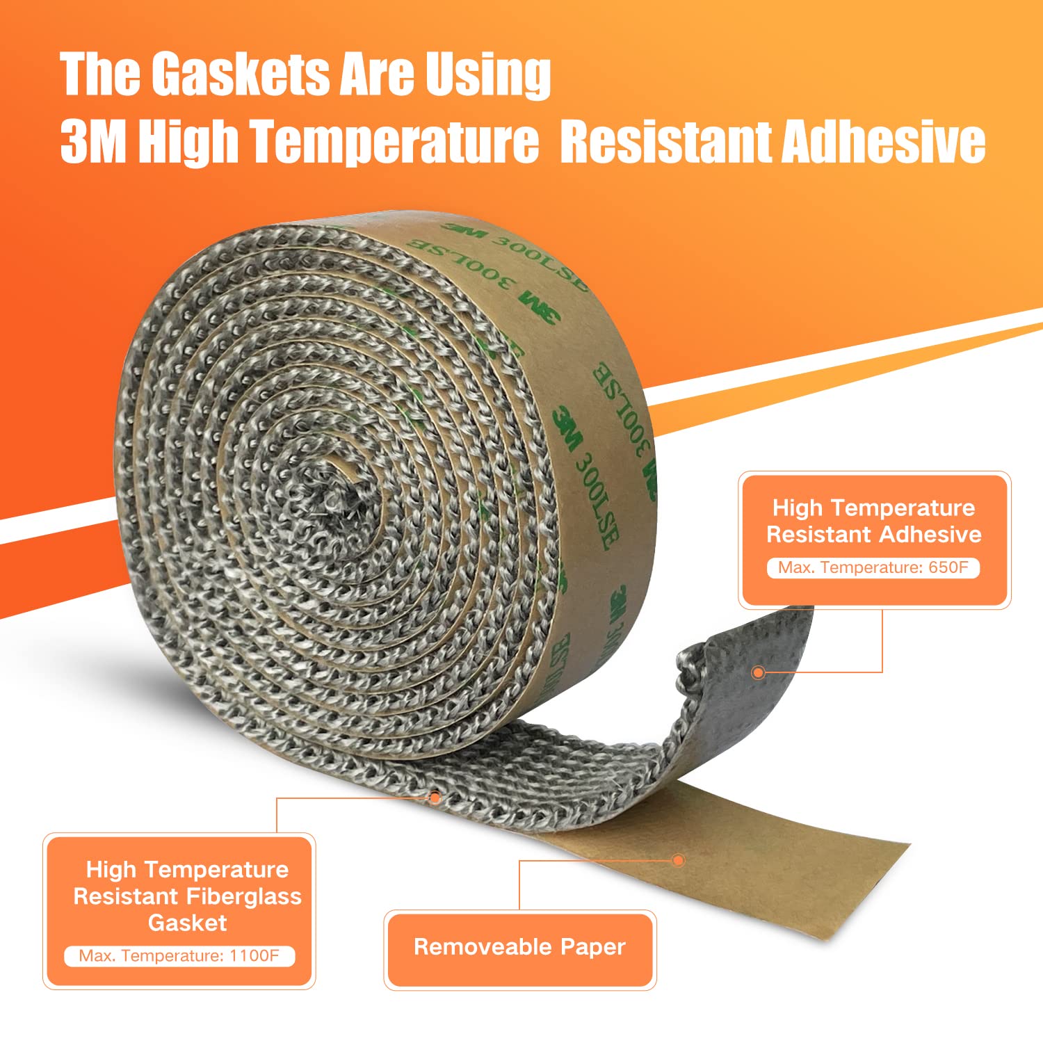 Stove Gasket Tape, Self Adhesive Flat Gasket For Stoves And Fireplaces, 1'' Width 72'' Length, High Temperature Fiberglass Flat
