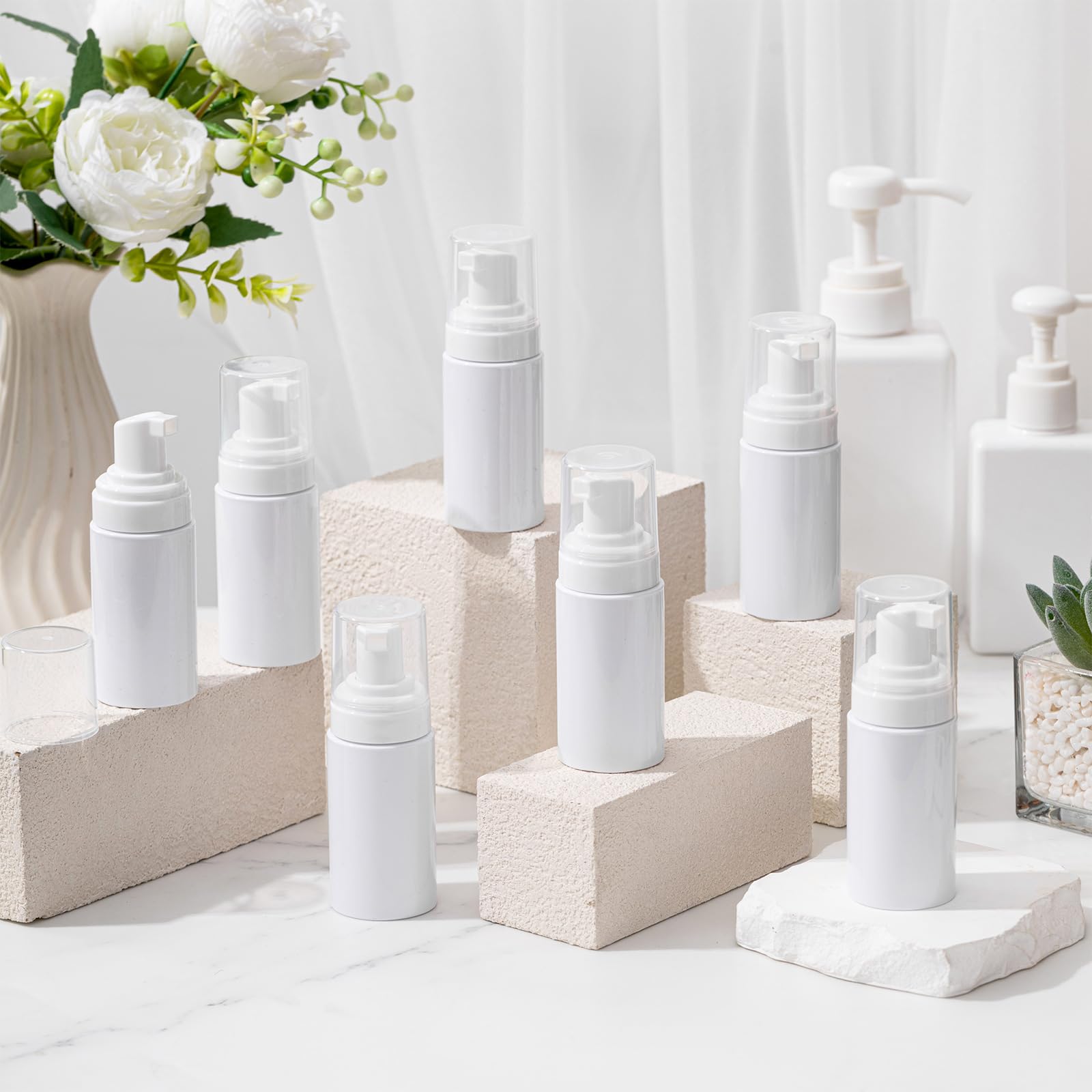 Teenyyou 50Pcs Foam Pump Bottles 1Oz/30Ml Plastic Mini Empty Dispenser Diy Travel Face Cleanser Mousse Soap Foam Bottle Refillab