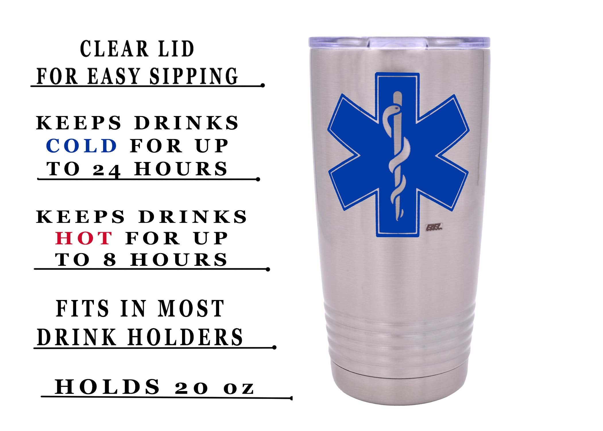 Rogue River Tactical Emt Ems Star Of Life 20 Oz. Travel Tumbler Mug Cup W/Lid Paramedic