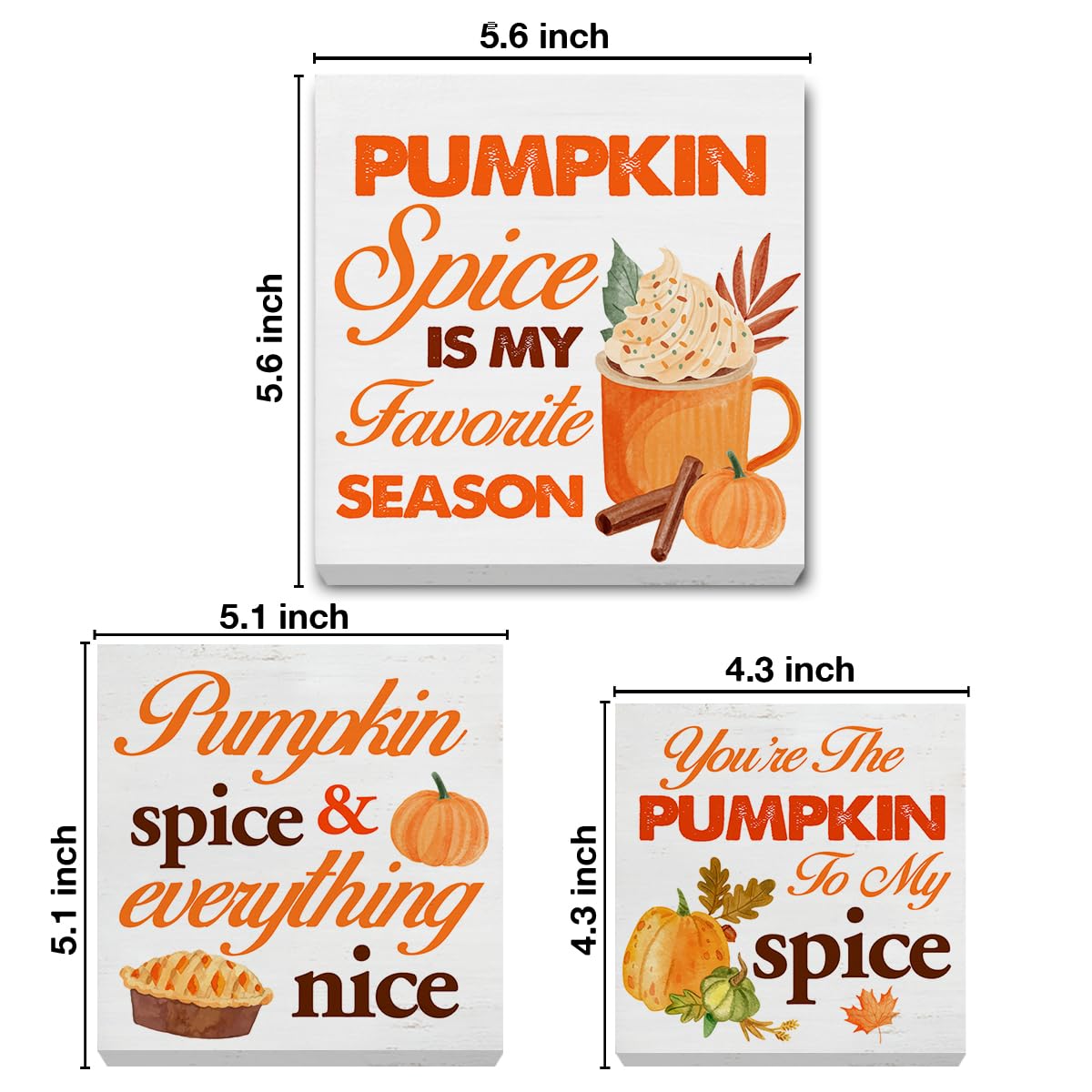 Fall Wood Signs Decor Rustic Fall Pumpkin Spice Wooden Blocks Signs for Autumn Tiered Tray Table Desk Shelf Decor Set of 3