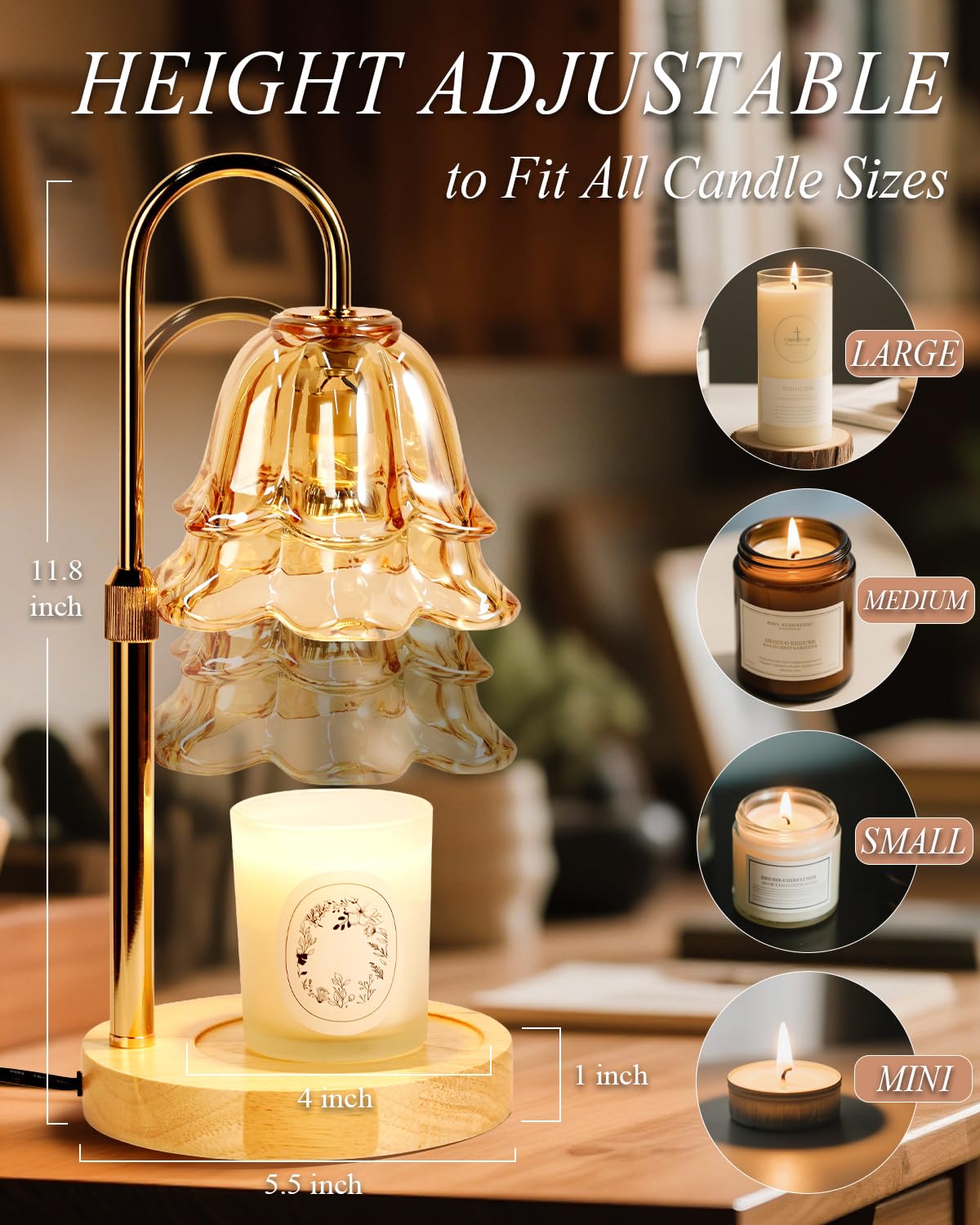 Flower Candle Warmer Lamp with Timer Dimmable, Christmas Birthday Gifts for Women Mom, Candle Warming Light Height Adjustable, W