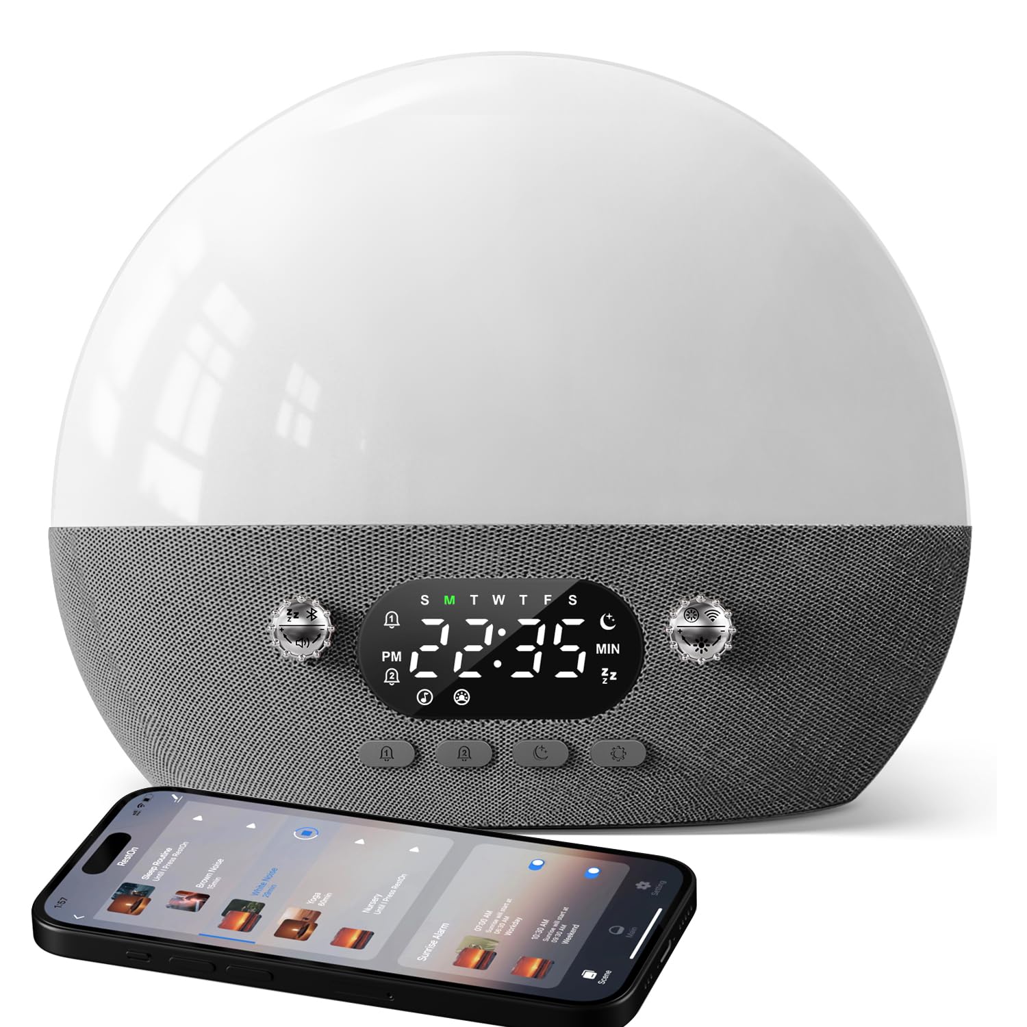 Dekala Restonn Sunrise Alarm Clock 7-Day Programmable Dual Alarm Clock With Sunset White Noise Sound Machine Natural Sounds Ambe