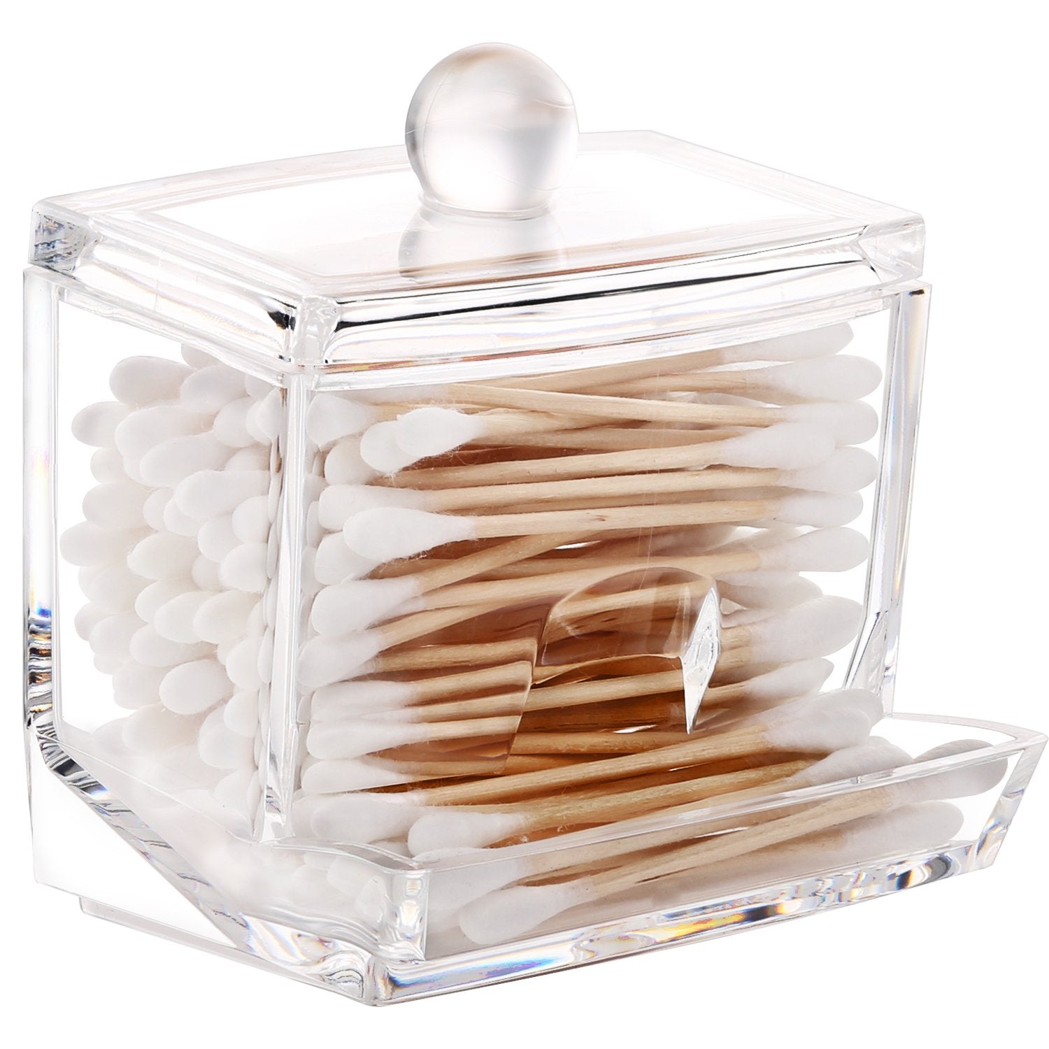Luxspire Cotton Swab holder, Acrylic Q-Tip Storage with Lid 7 oz, Clear Cotton Ball Swab Holder Cotton Bud Storage Box, Cosmetic