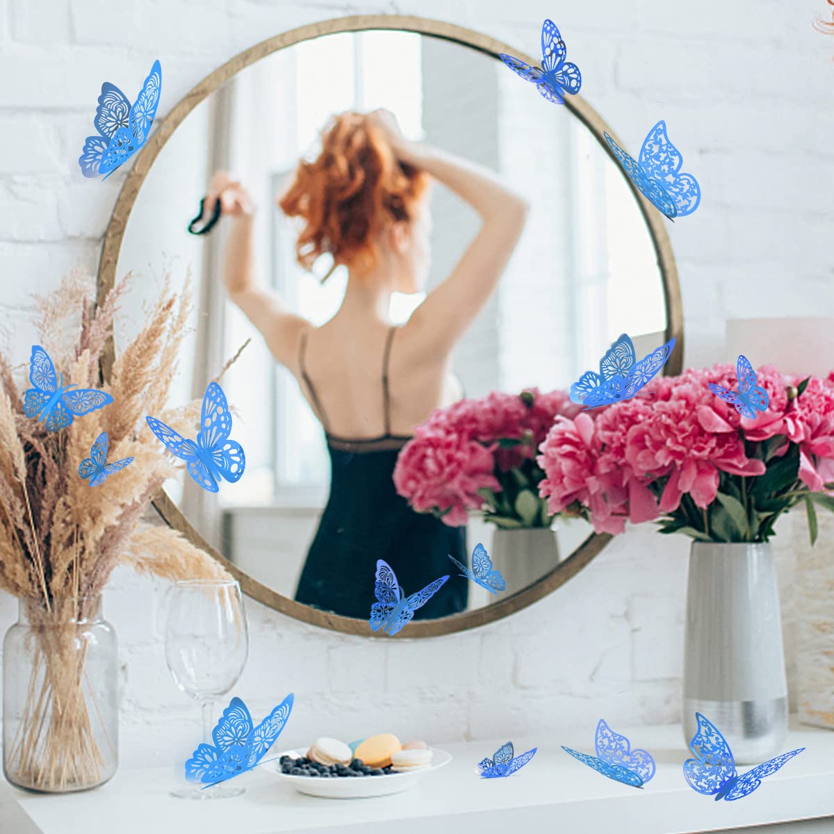 Butterfly 72 Pcs Wall Decor  3 Styles 3 Sizes 3D Gold Butterfly  Blue Butterfly  Wedding Decorations  Birthday Party Decorations  Girls Bedroom Decoration (72 Pcs  Blue)