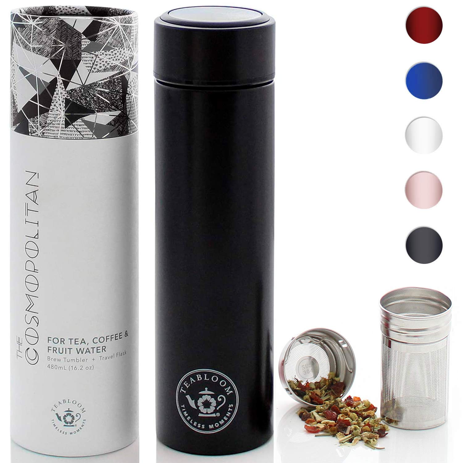 Teabloom - The Original All-Brew Travel Tumbler & Thermos | Oprahs Favorite | 16Oz/480Ml Insulated Water Bottle/Tea Flask/Cold B