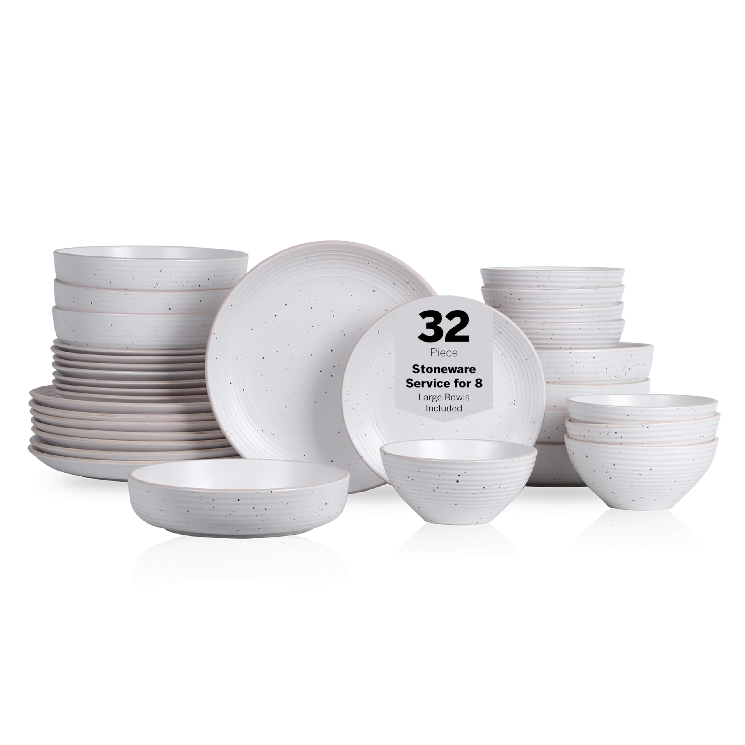 Stone Lain Lauren Modern Stoneware 32-piece Round Dinnerware Set, Plates and Bowls Set, Dish set for 8, Off White