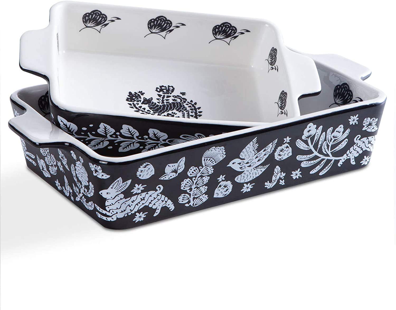 Bakeware Set,SIDUCAL 2 Piece Ceramic Baking Dish Set,Rectangular Home Cookware Pans with Double Handle,Casserole Dish for Cookin